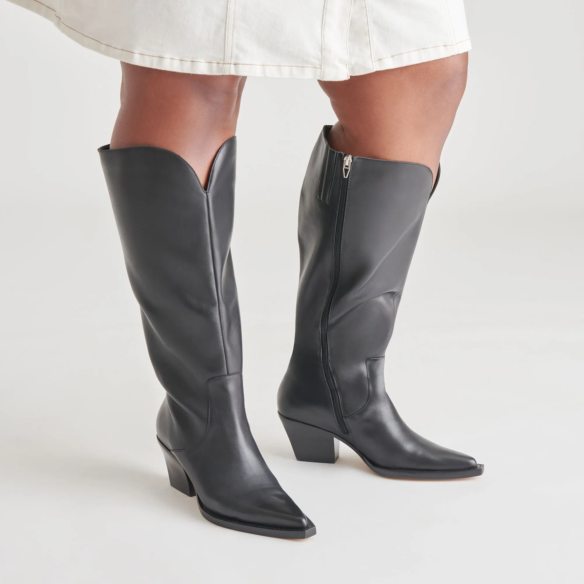 RAJ EXTRA WIDE CALF BOOTS BLACK LEATHER Sleek Finish Cushioned Fit