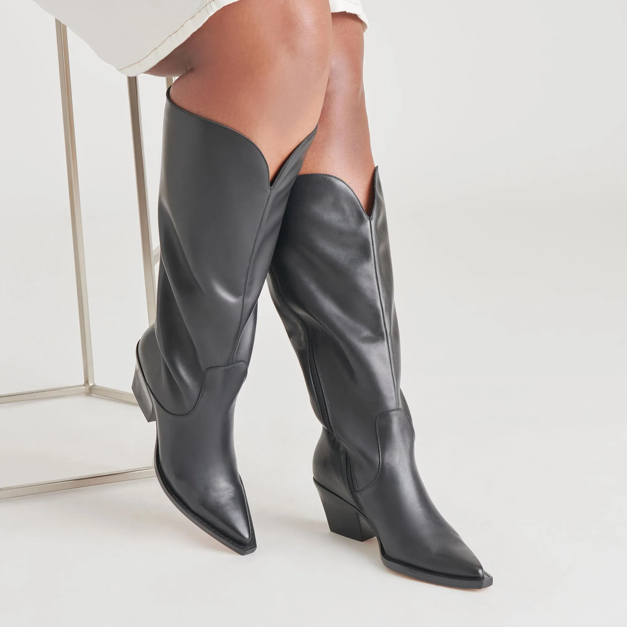 RAJ EXTRA WIDE CALF BOOTS BLACK LEATHER Durable Stitching Ergonomic Design