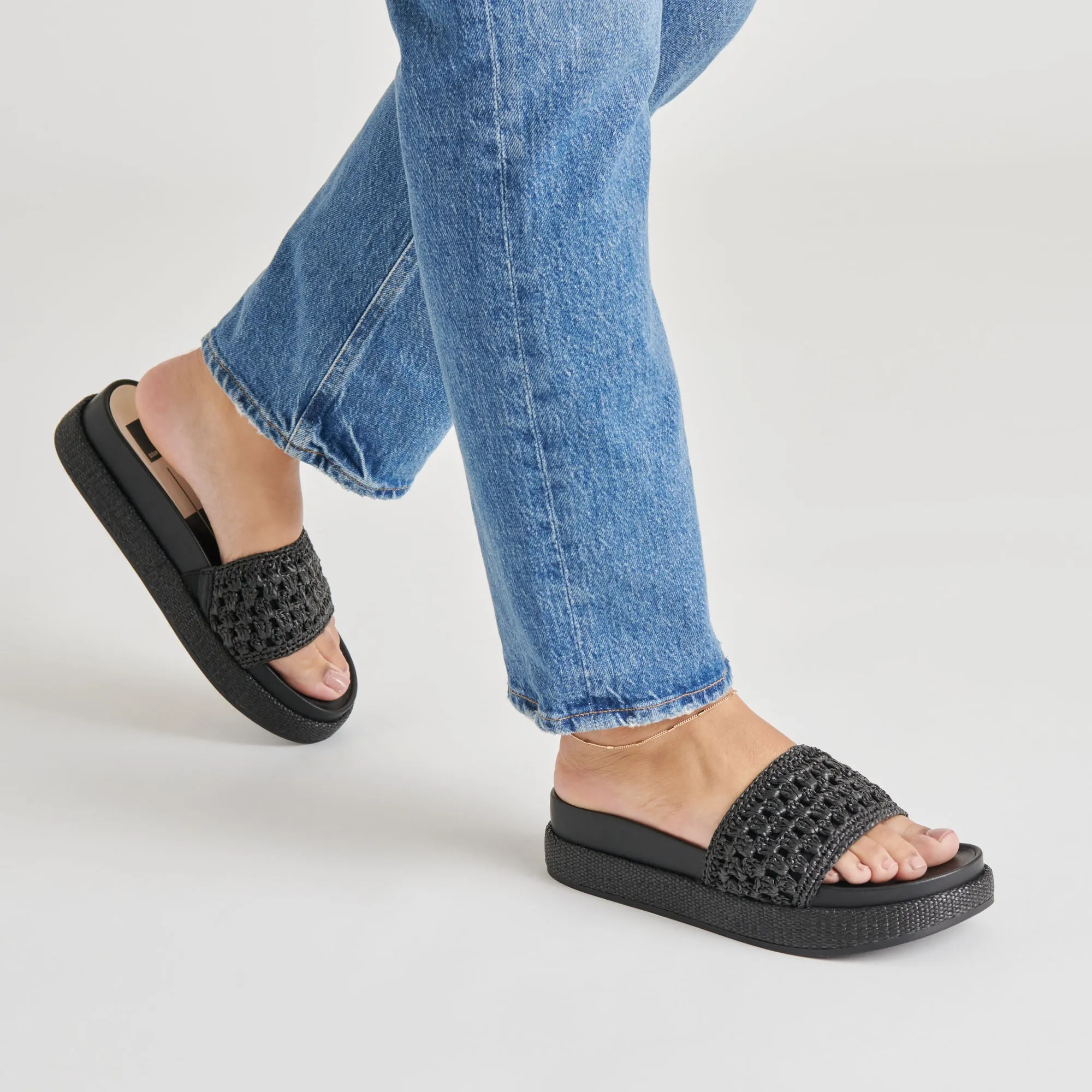 Simple Glam Comfortable Lightweight Footwear SIDONA SANDALS ONYX RAFFIA