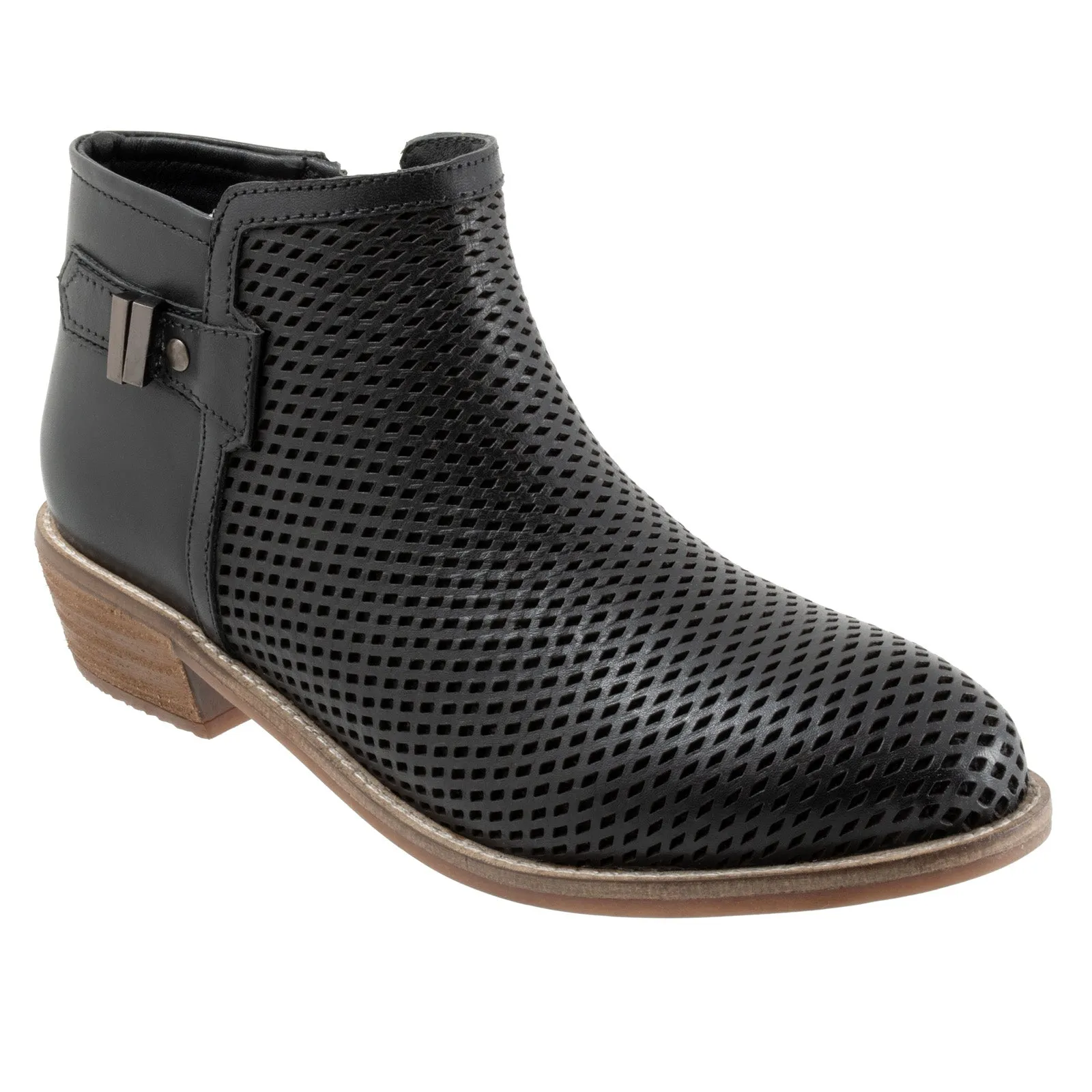 Breathable Lining Rubber Sole Softwalk Rimini Perf S2315-001 Womens Black Leather Ankle & Booties Boots