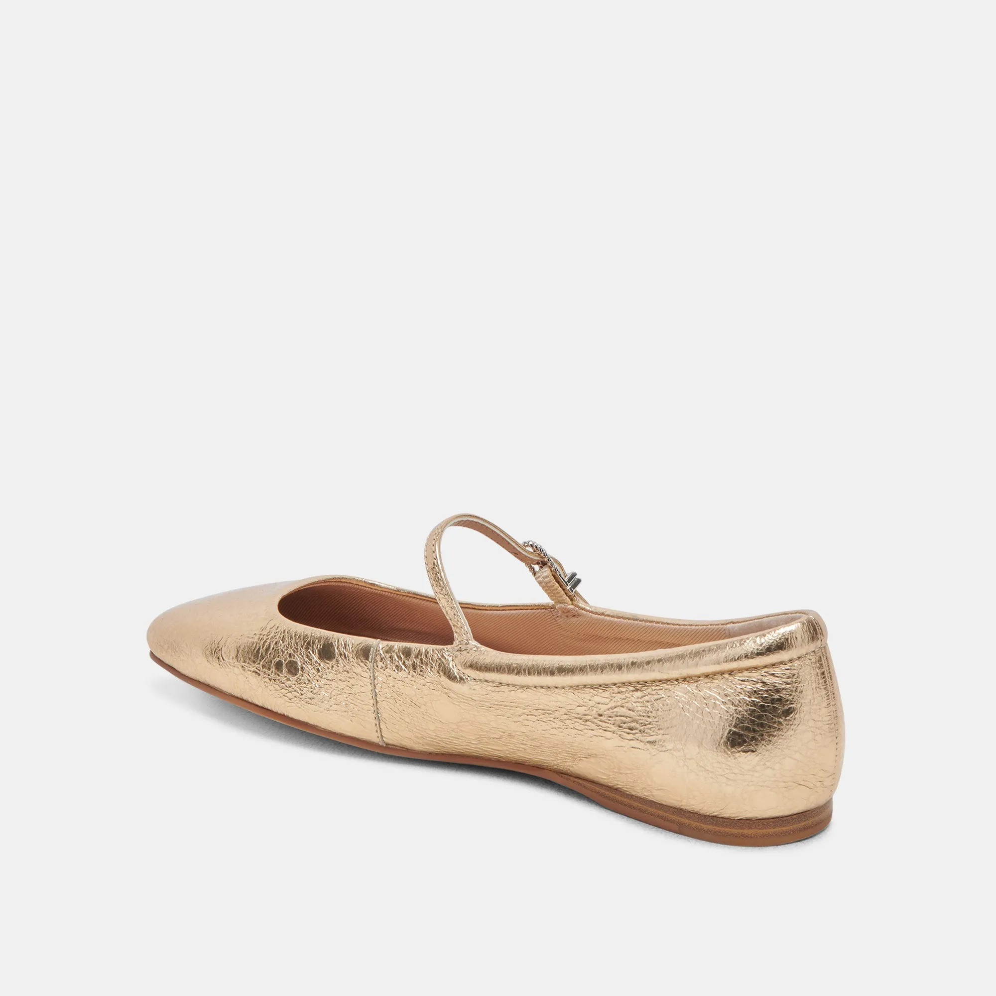 Tread Pattern Slip On REYES WIDE BALLET FLATS GOLD DISTRESSED LEATHER