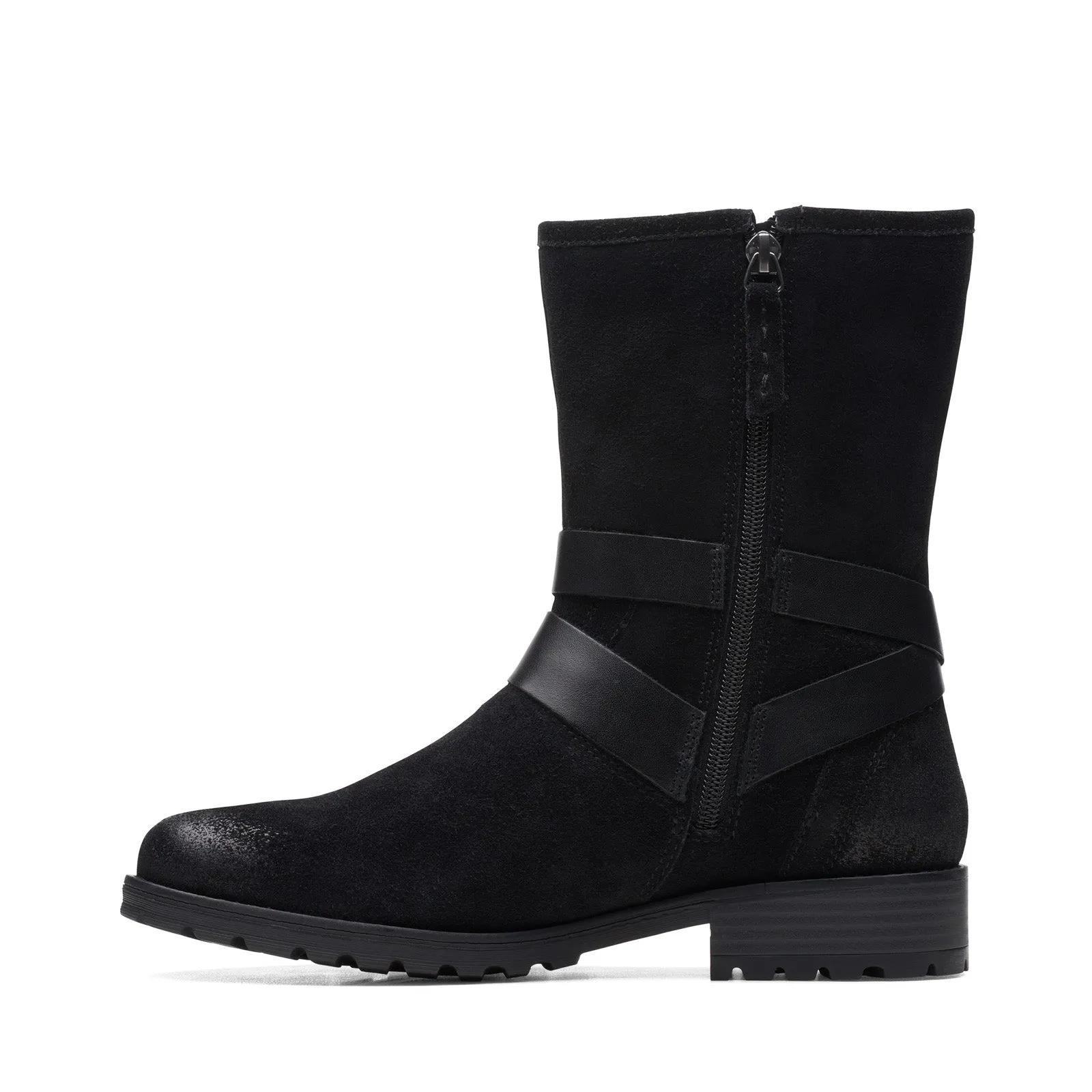 Clarks Clarkwell Mid 26168590 Womens Black Suede Zipper Casual Dress Boots Outdoor Utility