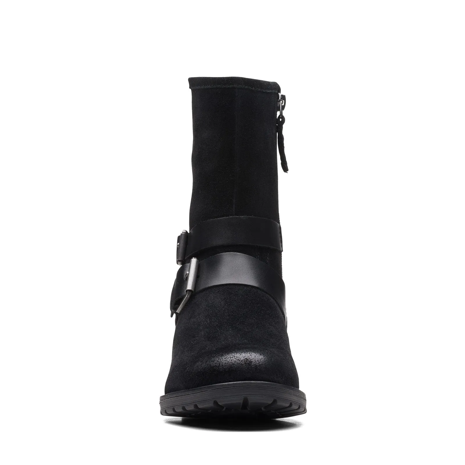 Scholar Clarks Clarkwell Mid 26168590 Womens Black Suede Zipper Casual Dress Boots