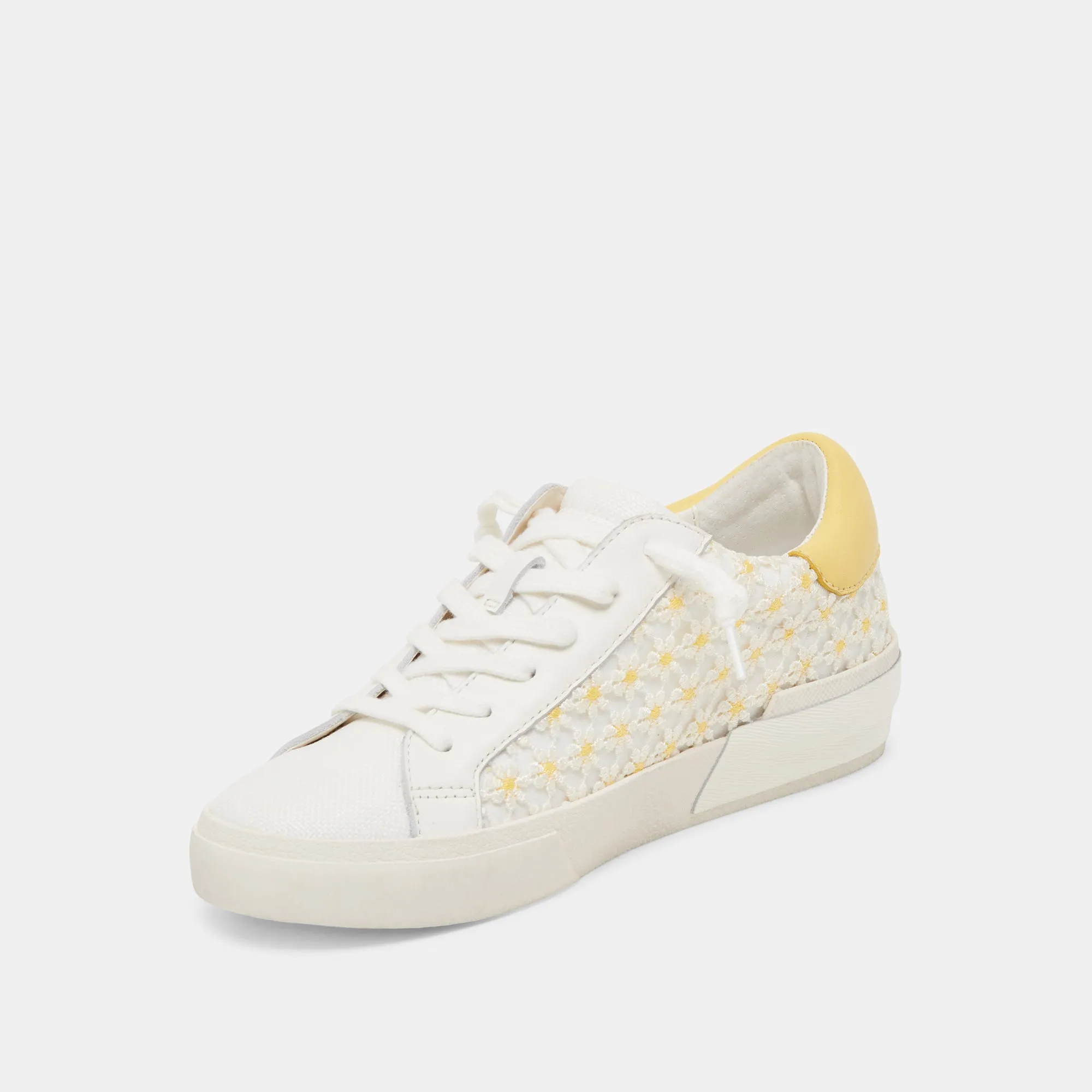 Supportive grip Reliable Wear ZINA FLORAL SNEAKERS WHITE YELLOW FLORAL MESH