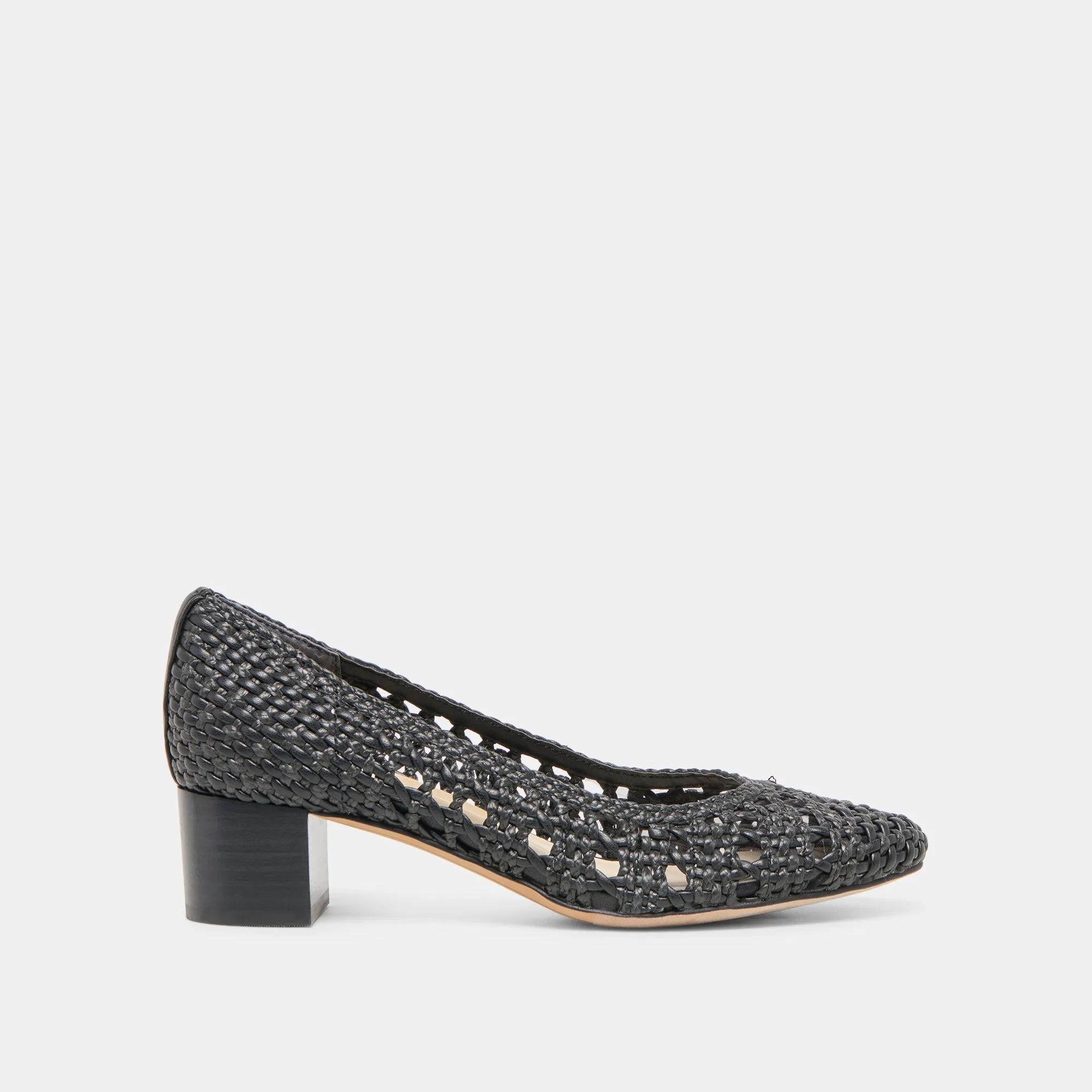 LULA HEELS BLACK WOVEN RAFFIA Cute Heels Open Toe Evening Pumps
