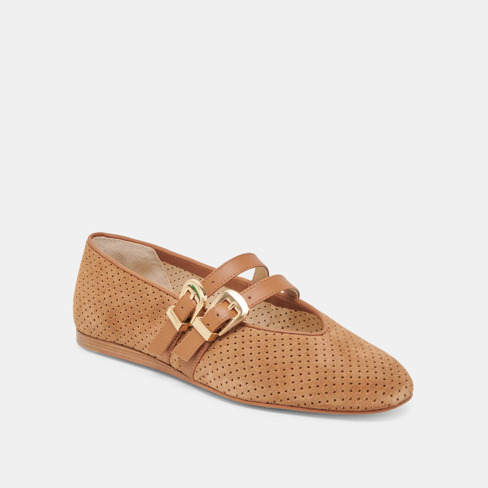 BAYLEE BALLET FLATS PECAN PERFORATED SUEDE Expo Walk