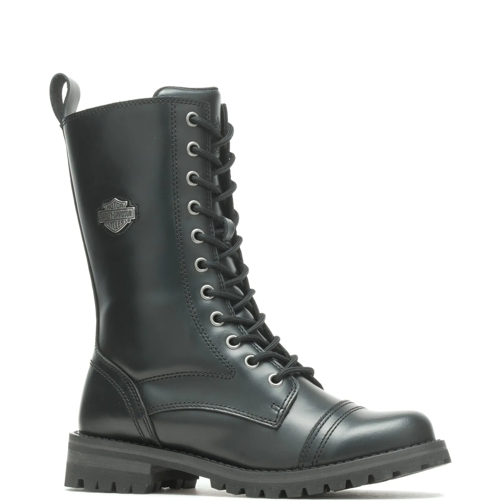 City Trek Minimal Silhouette Harley-Davidson Walsen 8" Lace D87256 Womens Black Leather Motorcycle Boots