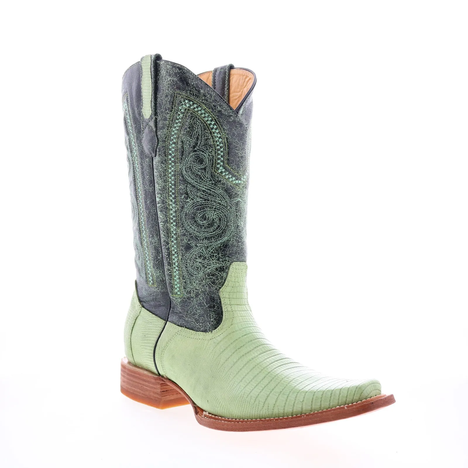Los Altos Versace Style Teju Lizard Mens Green Wide Cowboy Western Boots Cold Trek