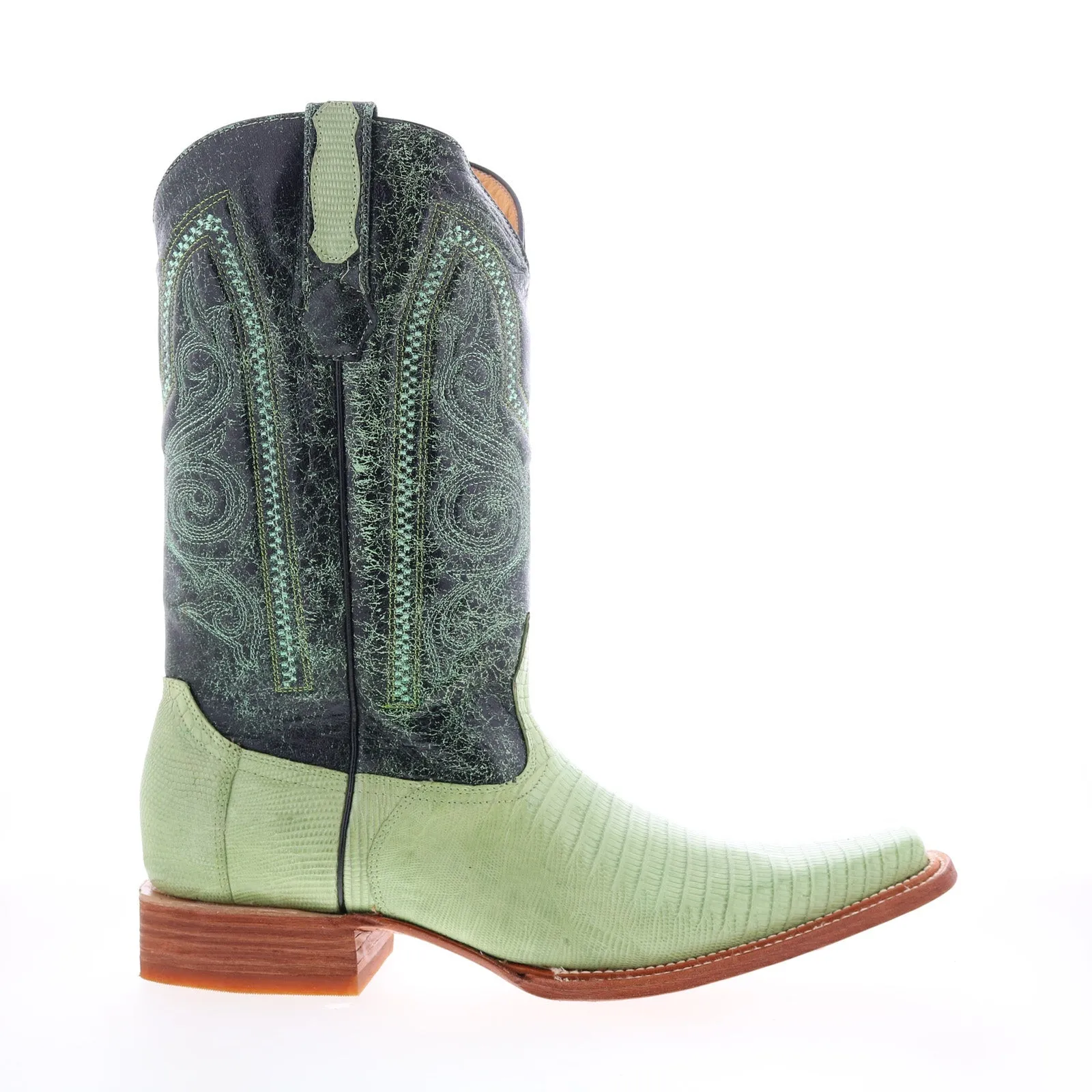 Reliable Grip Los Altos Versace Style Teju Lizard Mens Green Wide Cowboy Western Boots