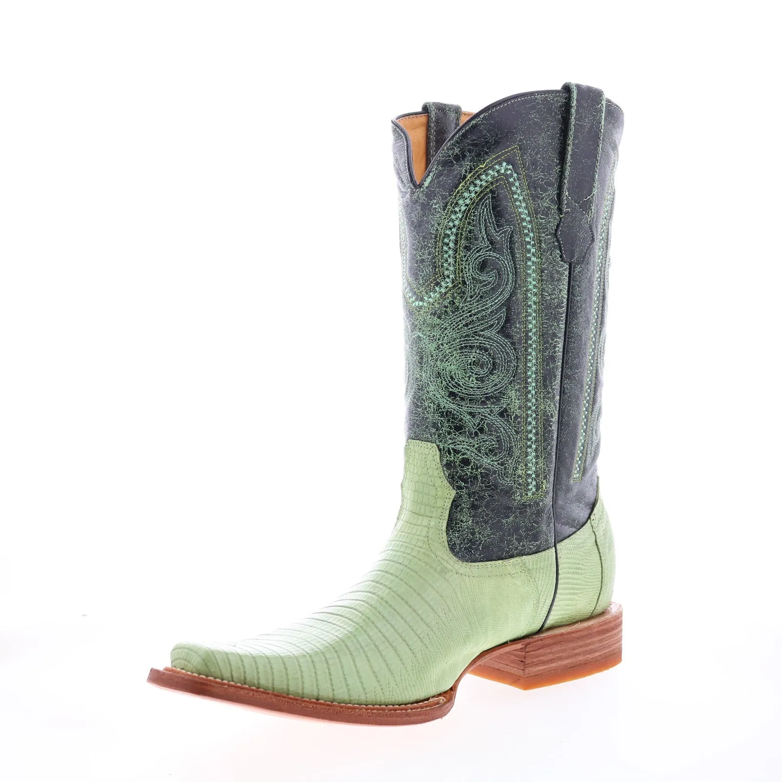 Los Altos Versace Style Teju Lizard Mens Green Wide Cowboy Western Boots Summer Friendly