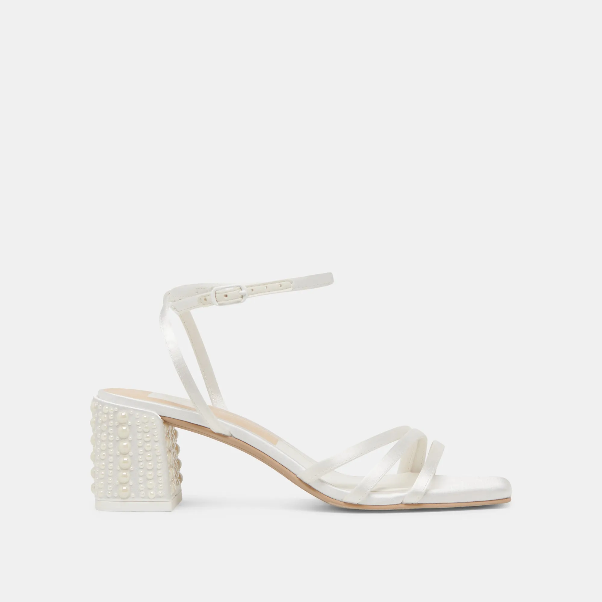 Customizable Fit Supportive Fit YSABEL PEARL HEELS TRUE WHITE SATIN