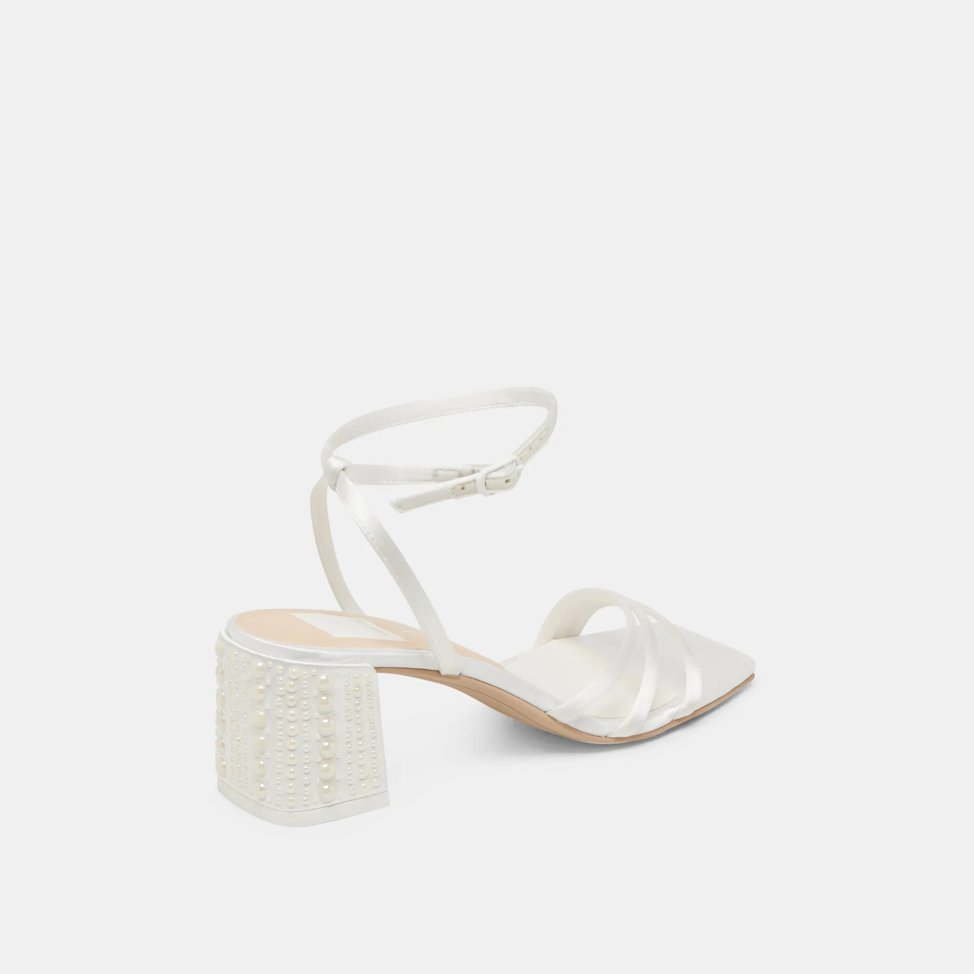 YSABEL PEARL HEELS TRUE WHITE SATIN High Top Style