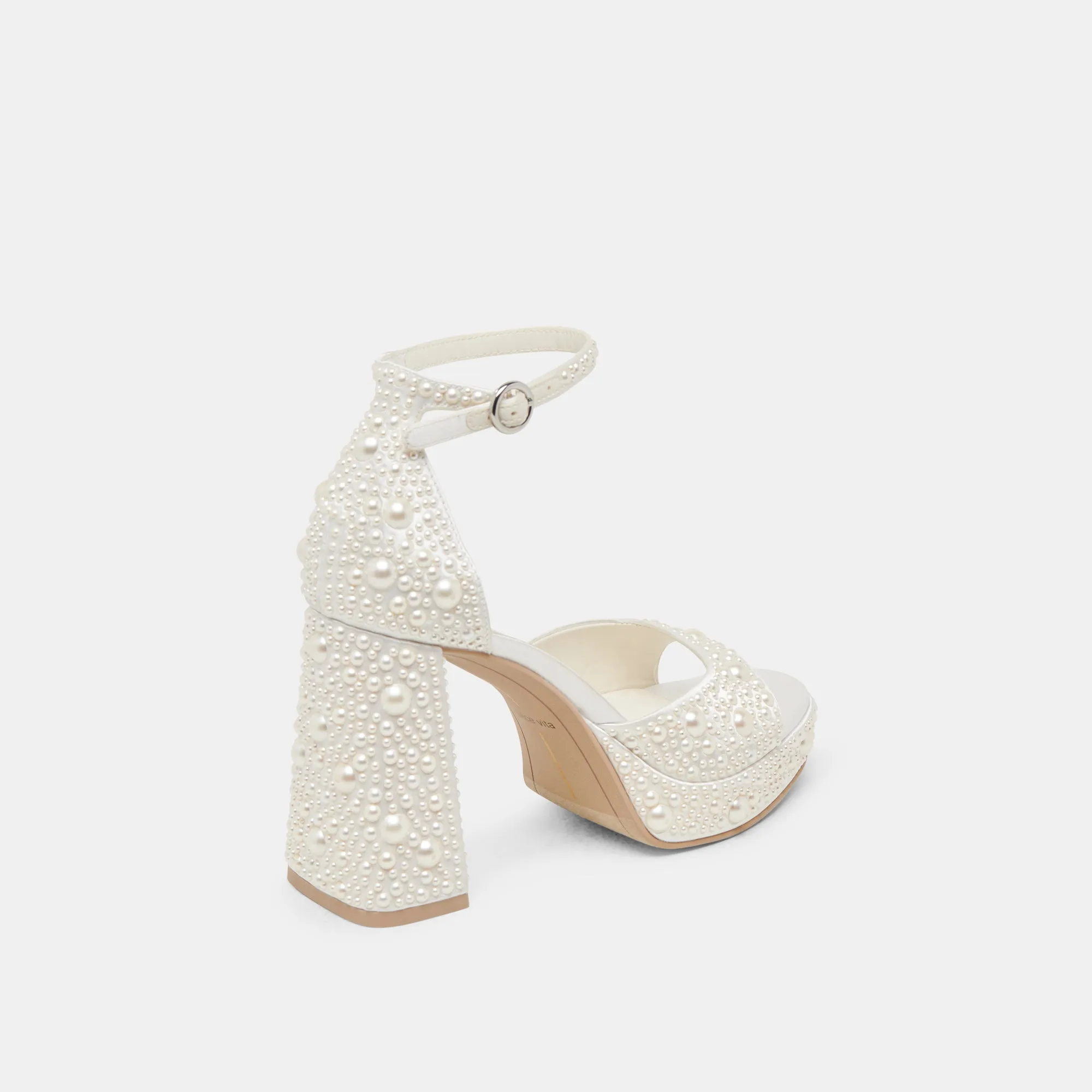 Slip On Design Summer Wedding Heels PANDRO PEARL HEELS TRUE WHITE SATIN