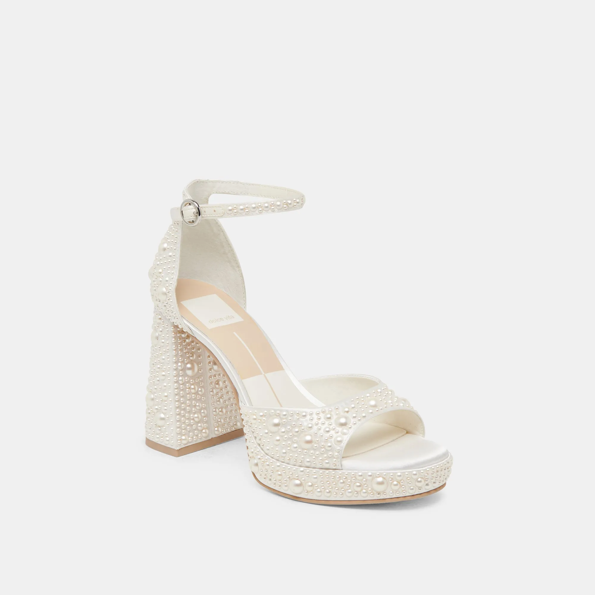 Gold High Heels PANDRO PEARL HEELS TRUE WHITE SATIN