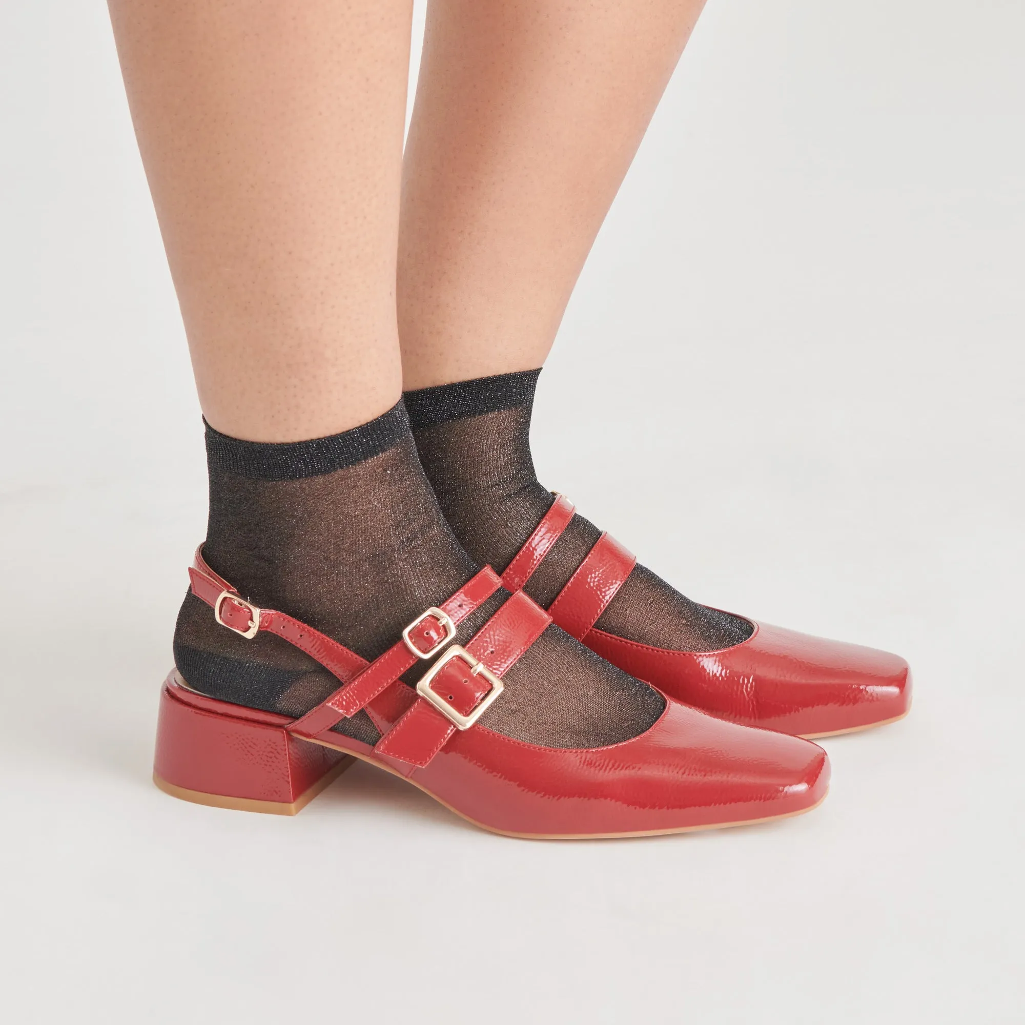 Chic White Stilettos PATZY HEELS CRIMSON CRINKLE PATENT LEATHER