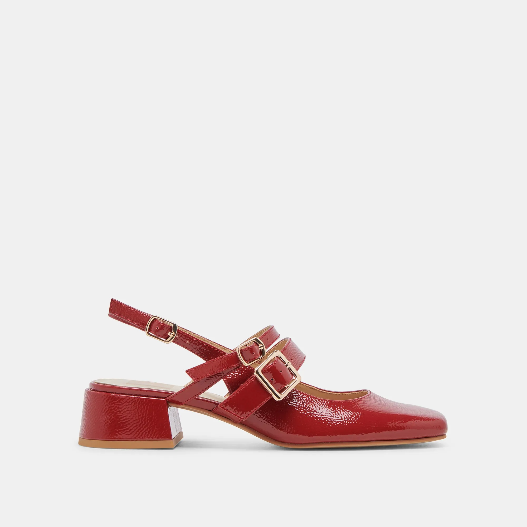 Padded Tongue PATZY HEELS CRIMSON CRINKLE PATENT LEATHER