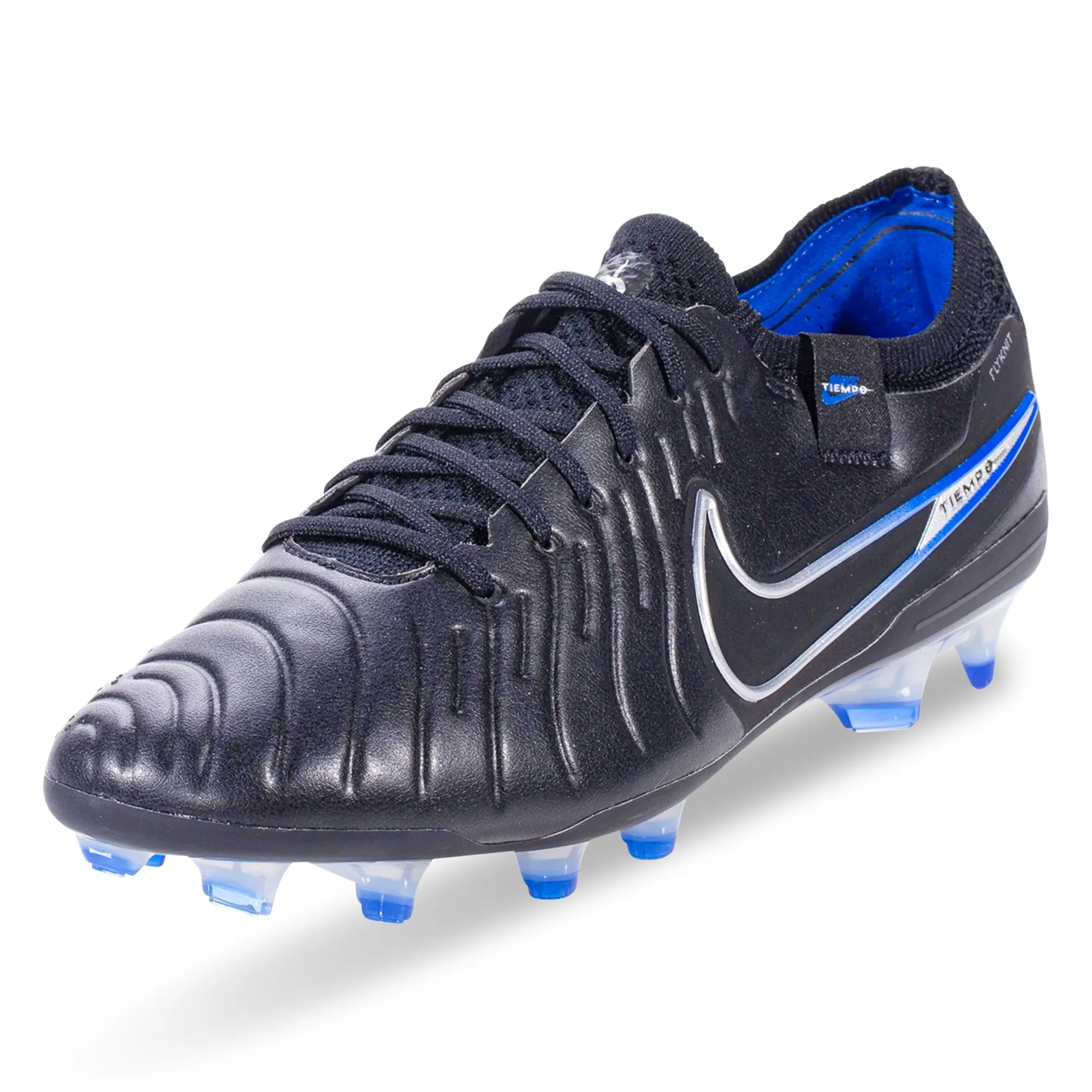 Nike Legend 10 Elite Firm Ground Soccer Cleats (Black/Chrome-Hyper Royal) Pitch Control Locked Motion