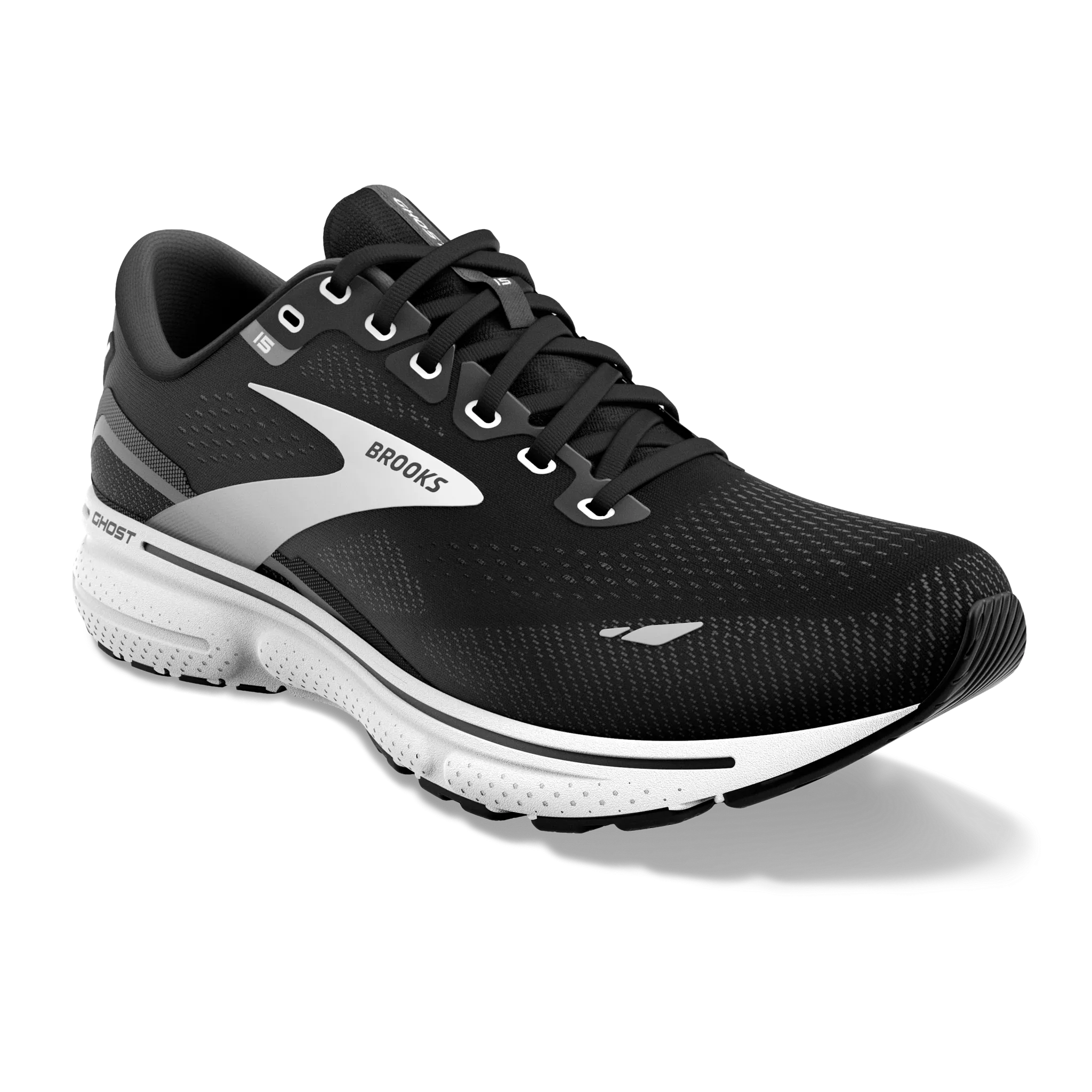 Men's Ghost 15 running in forest Balance - support