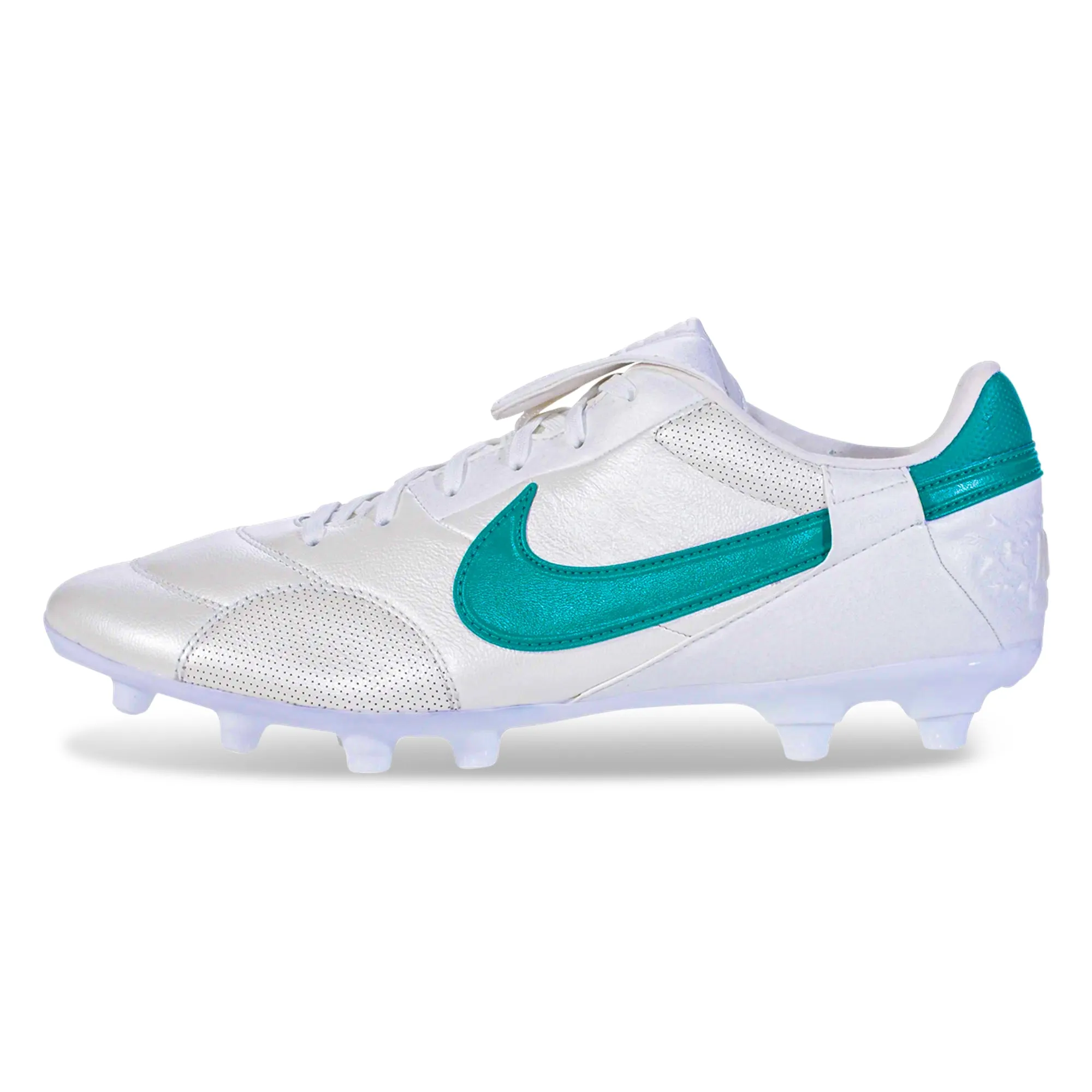 Nike Premier III FG Soccer Cleats (Metallic Summit White/Mystic Green) Side Support