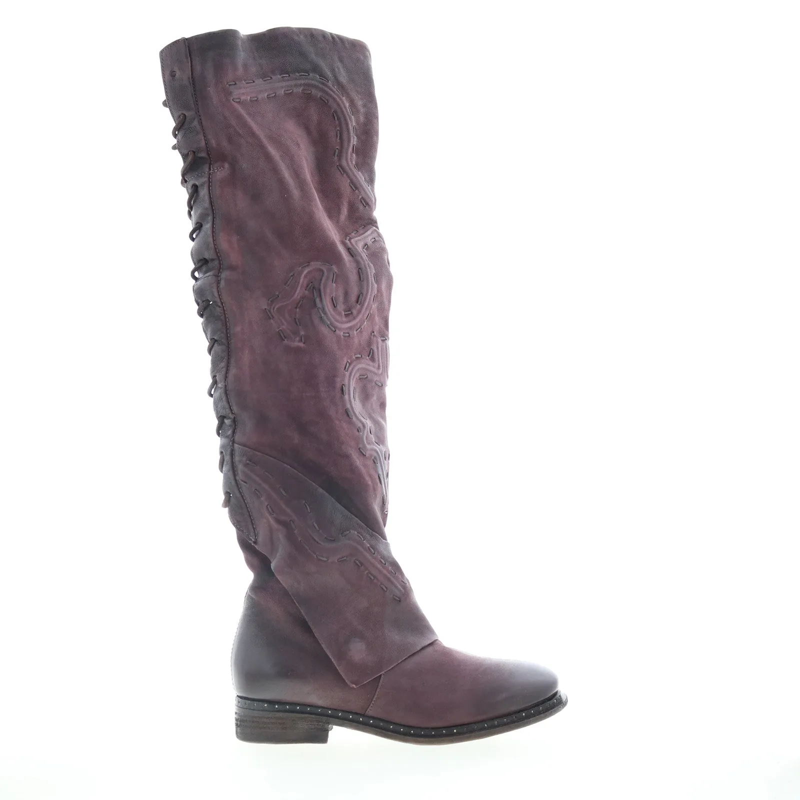 A.S. 98 Lange Womens Burgundy Leather Zipper Knee High Boots Water-resistant