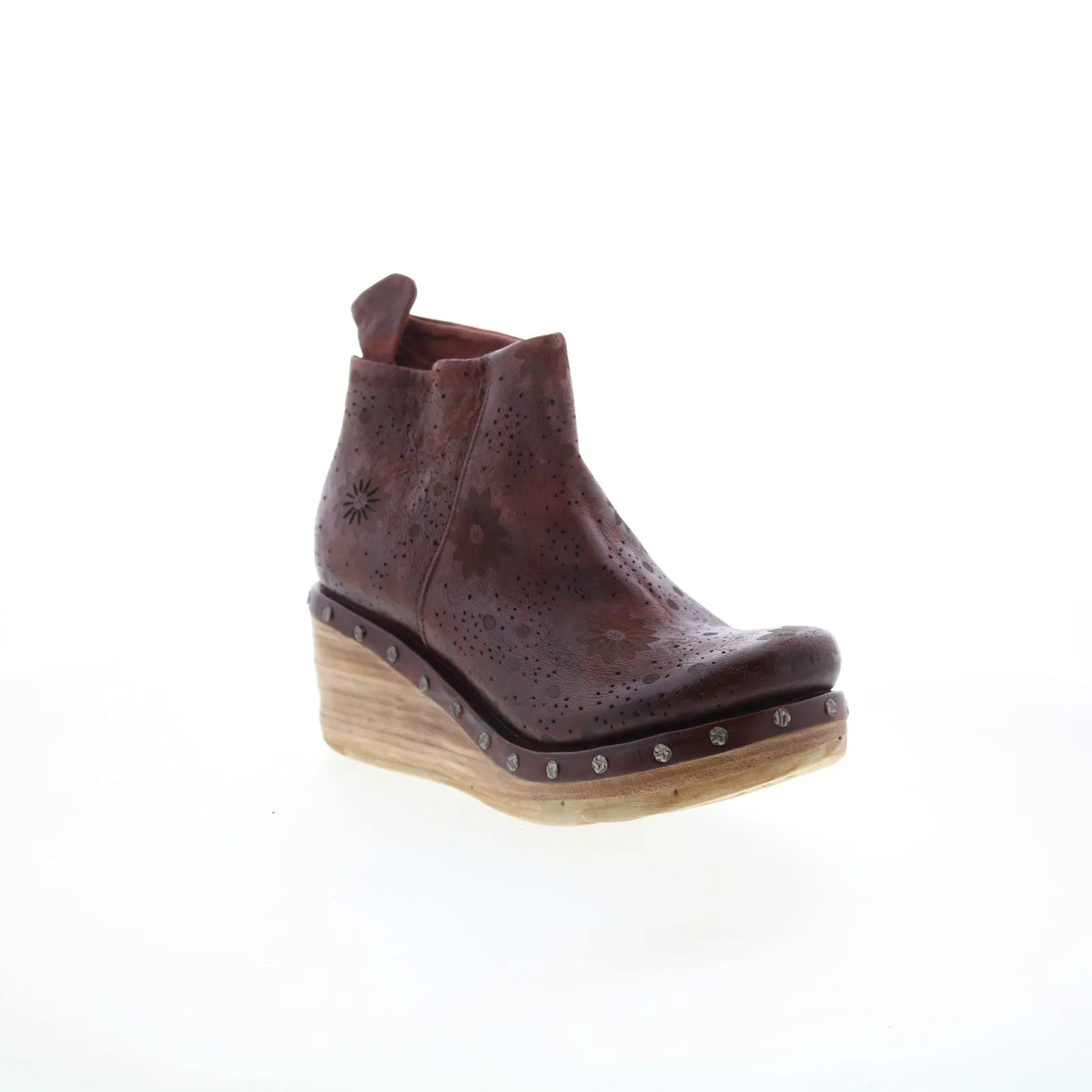 A.S. 98 Savina Floral Womens Brown Leather Zipper Casual Dress Boots slip-resistant Heel Support