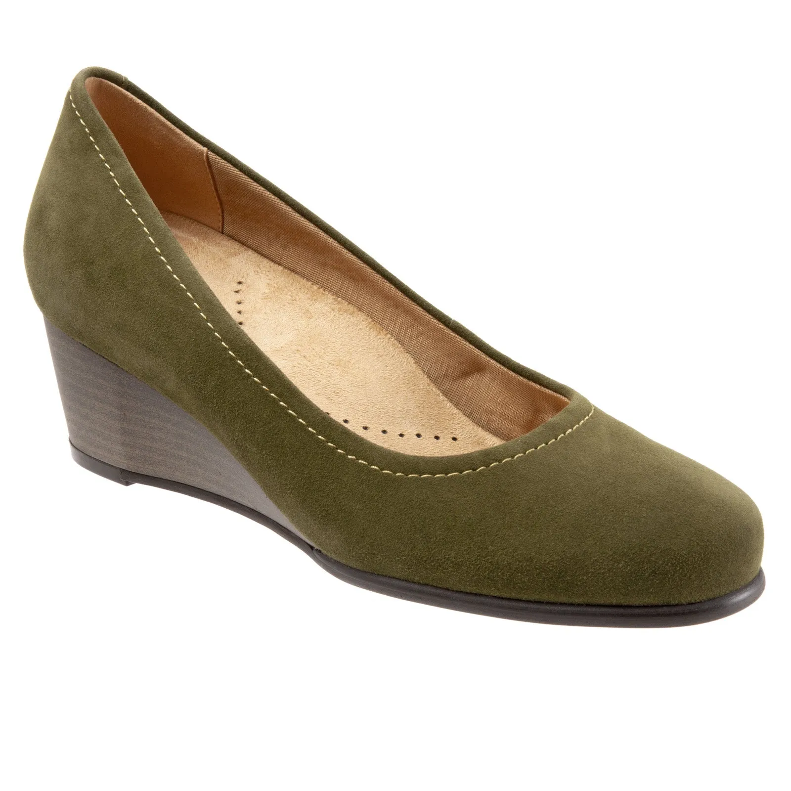 Casual Pumps Trotters Winnie T1965-303 Womens Green Narrow Suede Pumps Heels Shoes