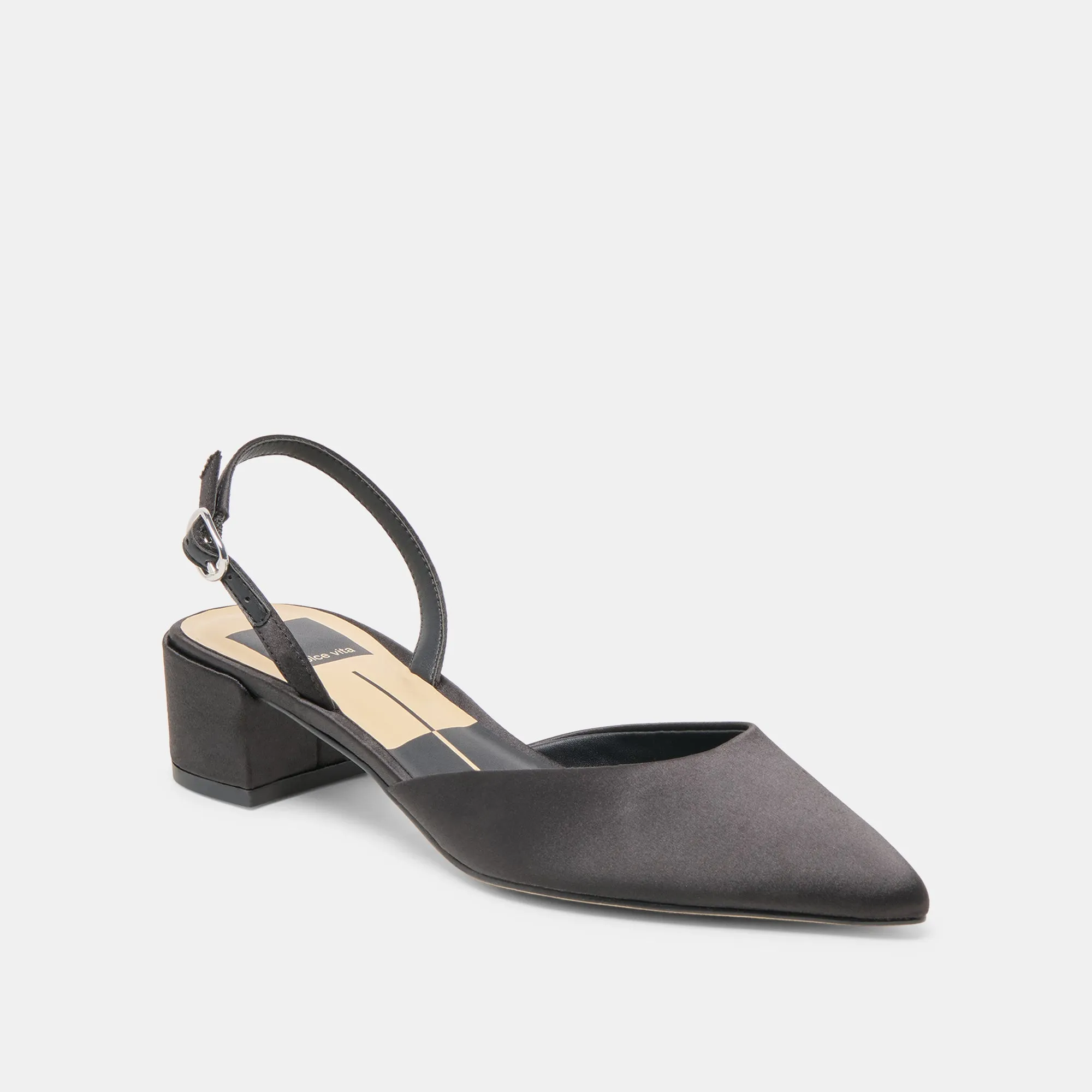 CAREL HEELS ONYX SATIN Black Tie Event Heels