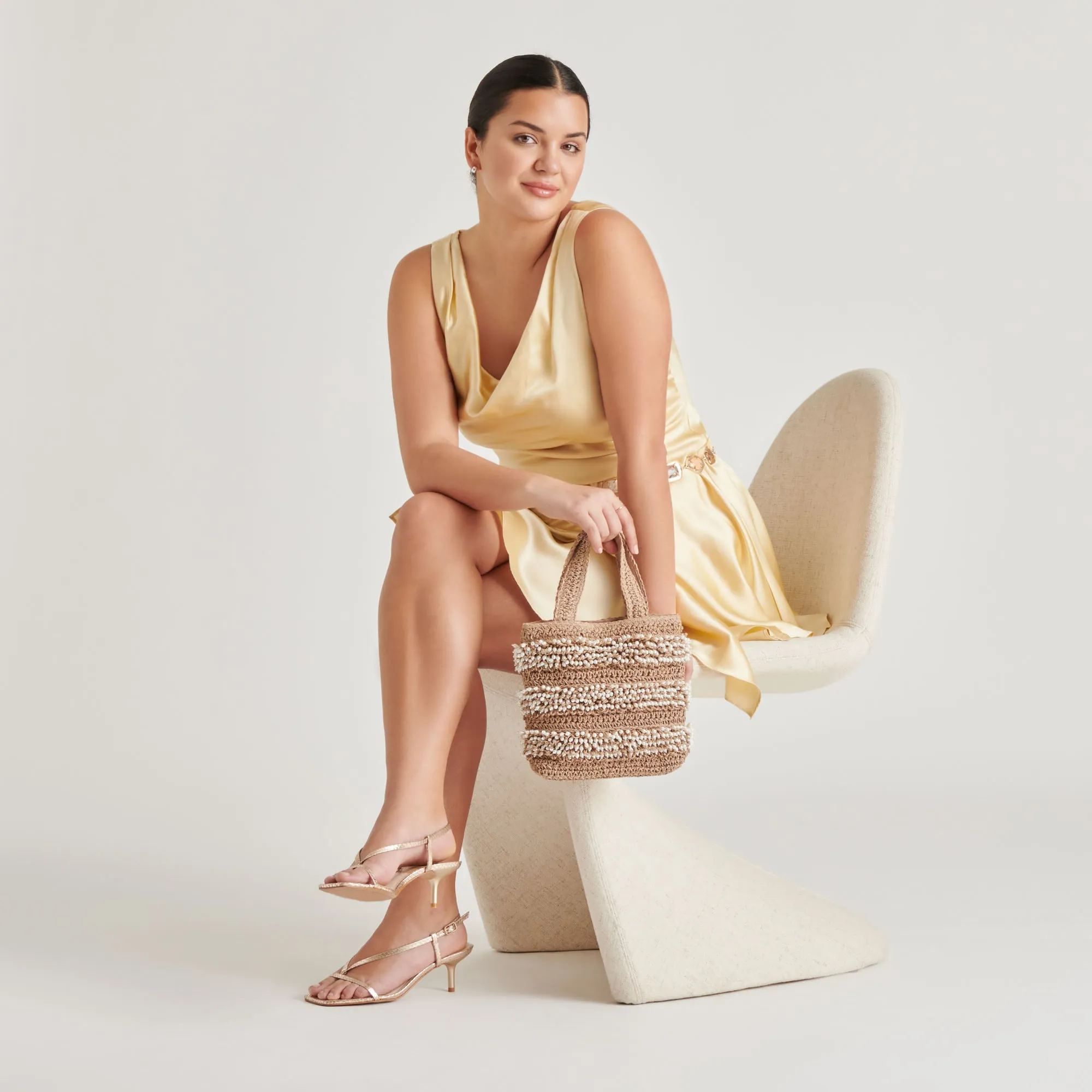 LAURY HEELS CHAMPAGNE EMBOSSED LEATHER Smooth Soles