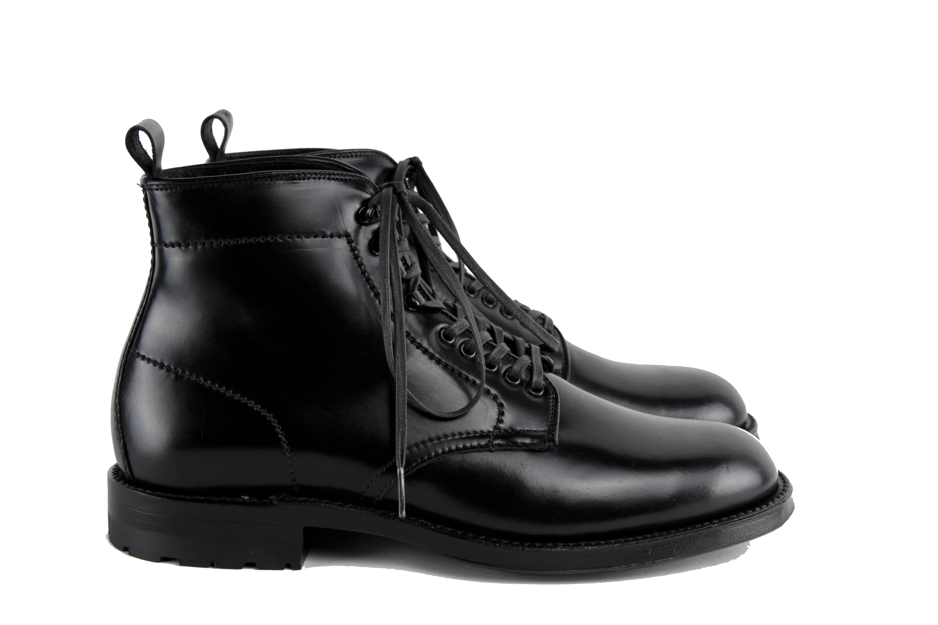 Alden Black Cordovan Navy Boot on Commando Sole Wide toe box