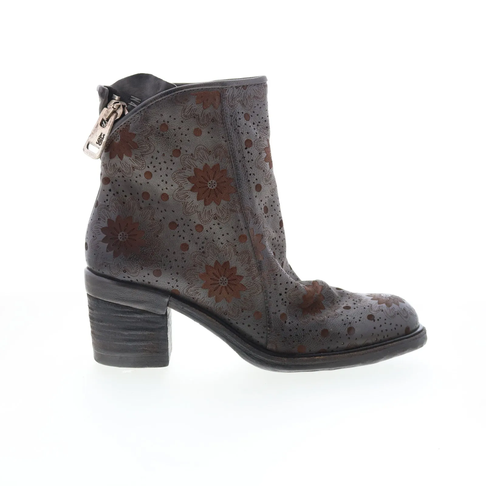 Comfortable buckles A.S. 98 Jase Floral Womens Gray Leather Zipper Ankle & Booties Boots