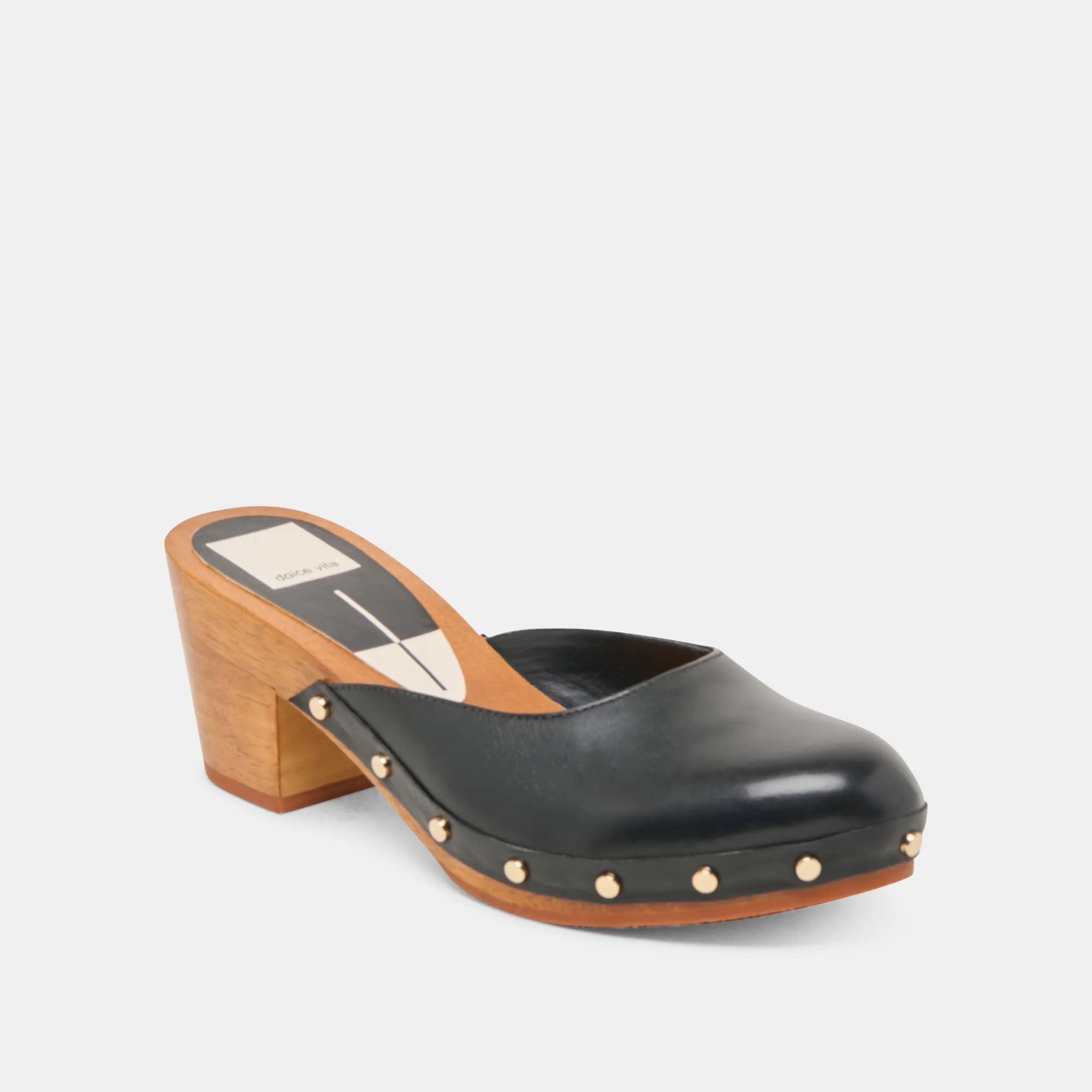 CAMYN HEELS BLACK LEATHER Comfortable Footbed Rubber Outsole