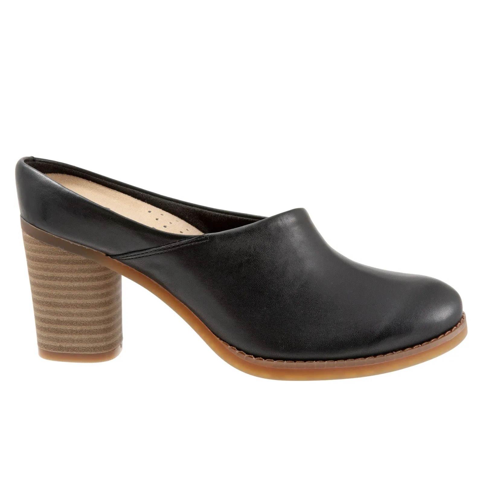 Softwalk Keya S1855-001 Womens Black Narrow Leather Mules Heels Shoes Comfortable Sandals Comfort Fit