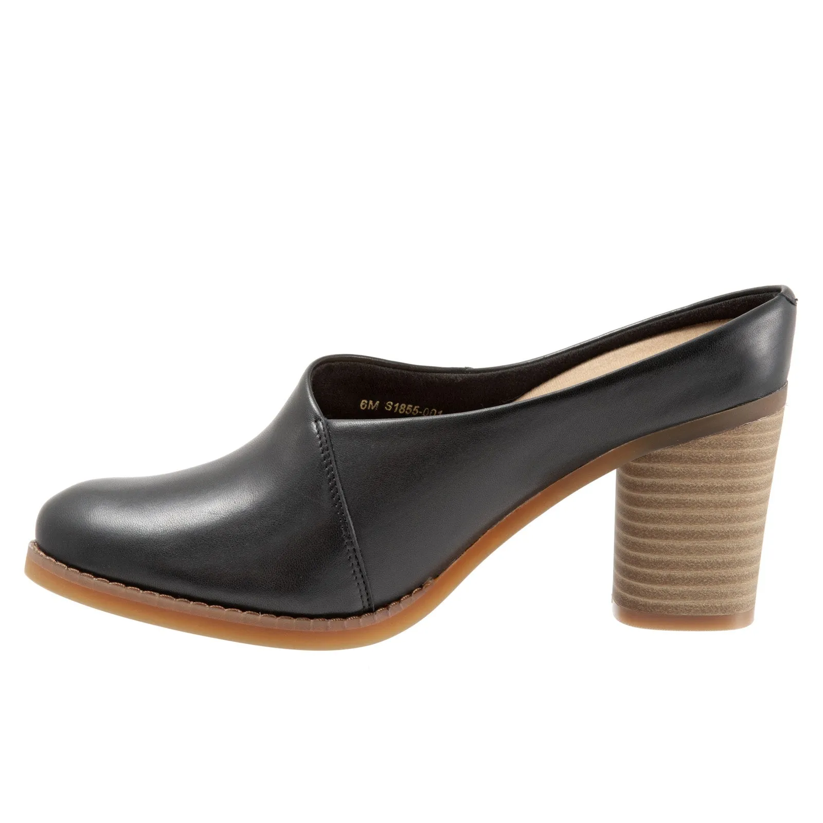 Softwalk Keya S1855-001 Womens Black Narrow Leather Mules Heels Shoes Arch Cushioning Cushioned