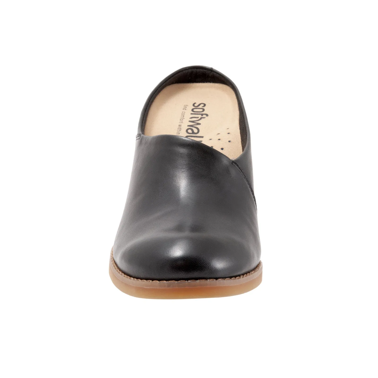 Softwalk Keya S1855-001 Womens Black Narrow Leather Mules Heels Shoes Chunky Heeled Boots
