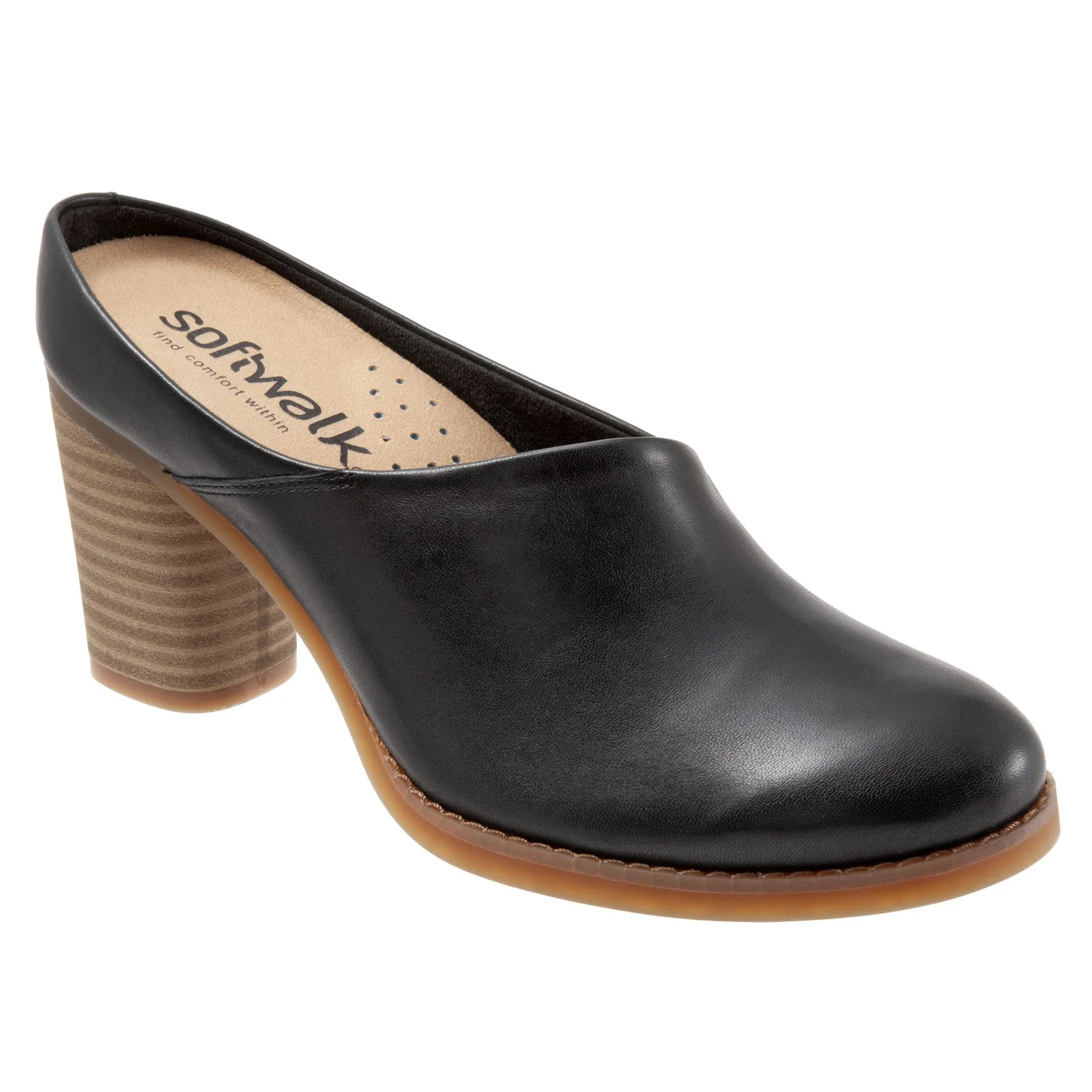 Luxury Pumps for Weddings Softwalk Keya S1855-001 Womens Black Narrow Leather Mules Heels Shoes