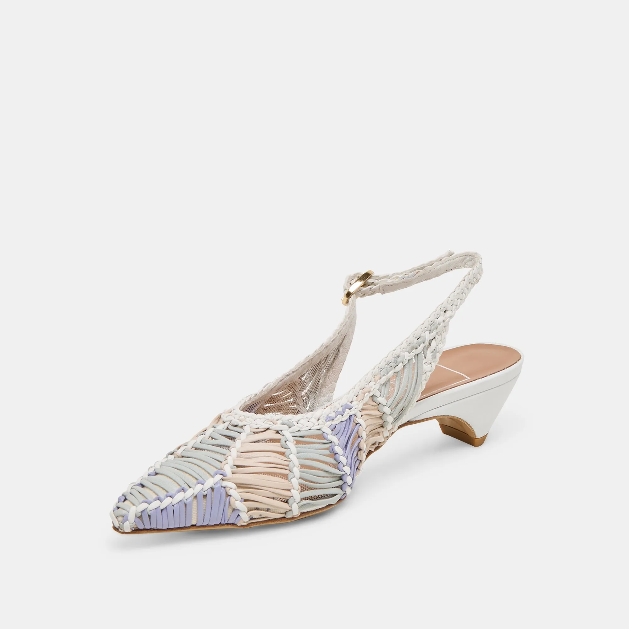 DAFNEY HEELS WHITE MULTI WOVEN LEATHER High Heel Shoes Anti Abrasion