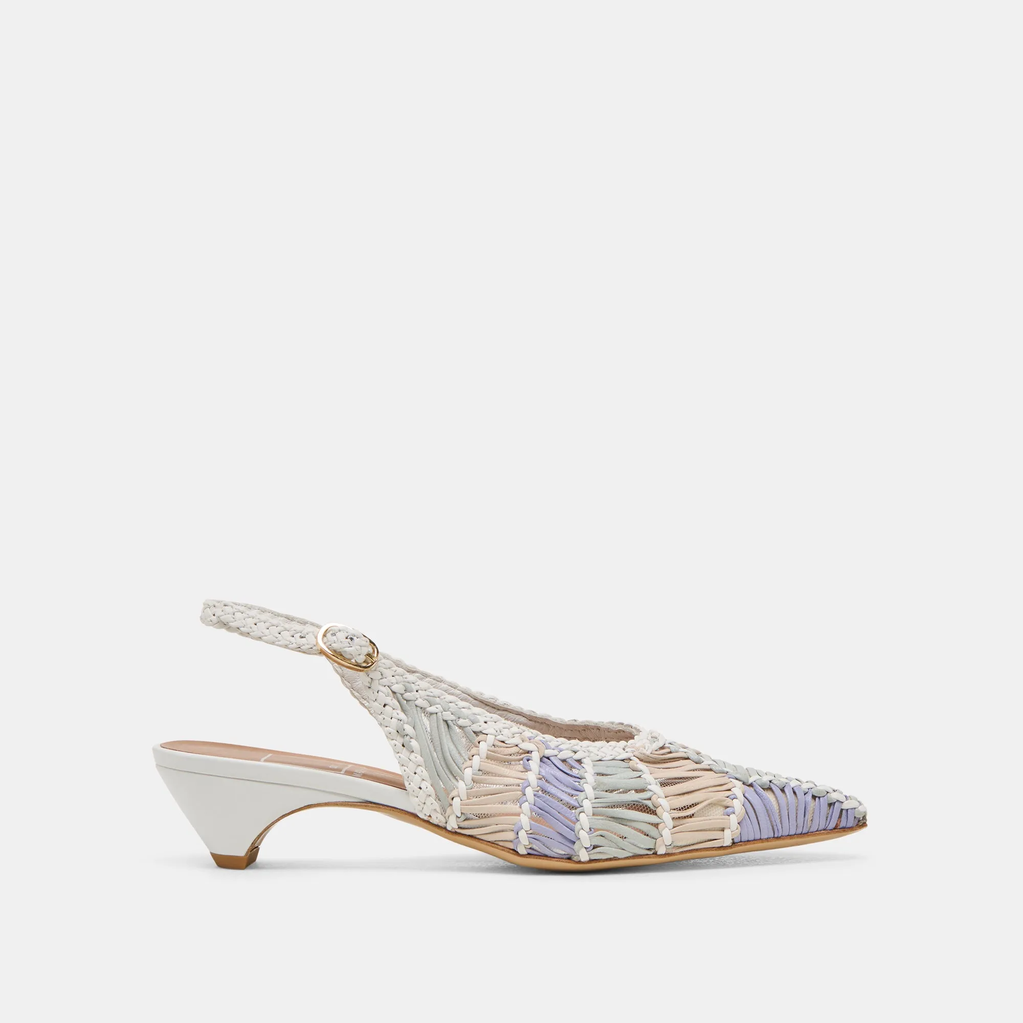 DAFNEY HEELS WHITE MULTI WOVEN LEATHER Ankle Support Casual Pumps