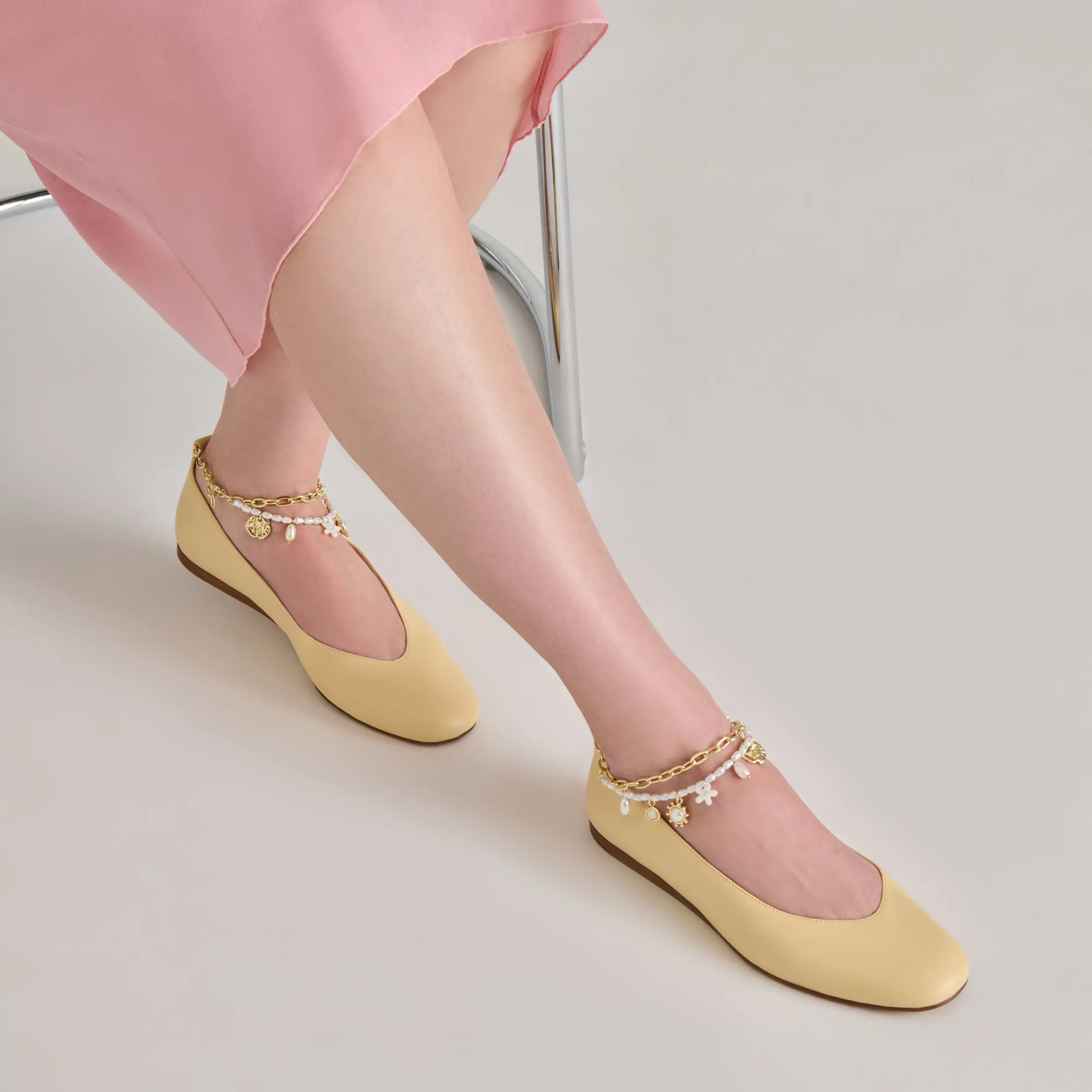 BAIDEN BALLET FLATS WARM NATURAL LEATHER Celebrate Night Premium Quality