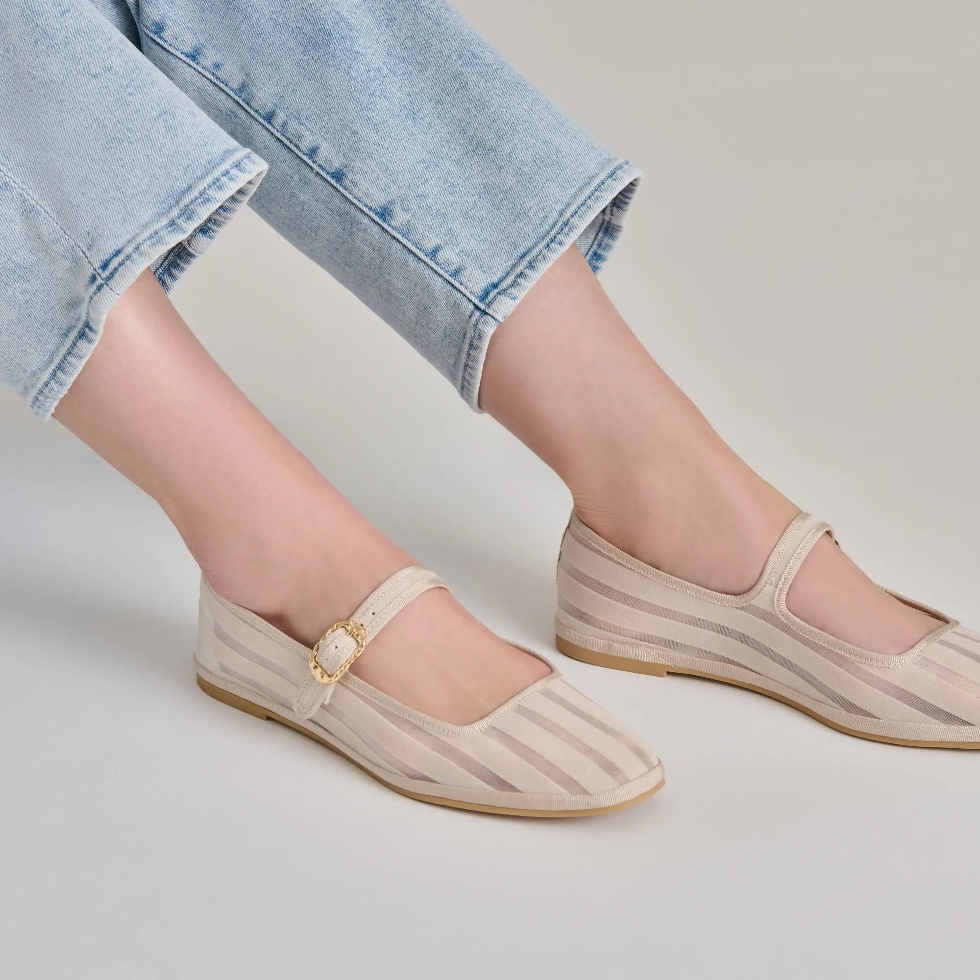 TAMEKA BALLET FLATS BONE STRIPE MESH Meadow Walk View Spot