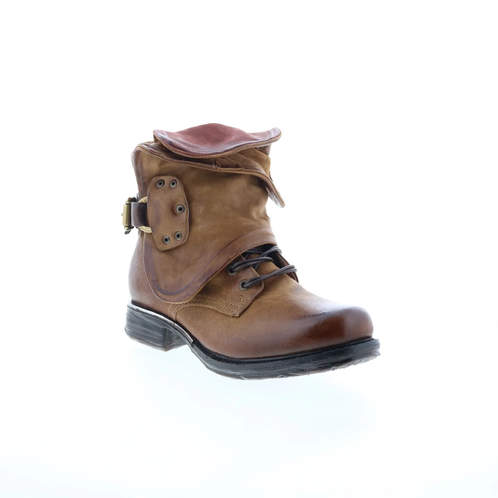 A.S. 98 Simon Womens Brown Leather Zipper Casual Dress Boots hypoallergenic Metallic Buckle