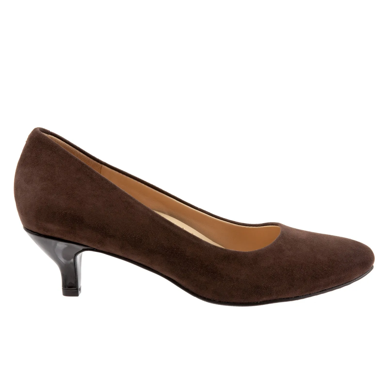 Fashionable Pumps Wedding Party Shoes Trotters Kiera T1805-203 Womens Brown Narrow Suede Slip On Pumps Heels Shoes