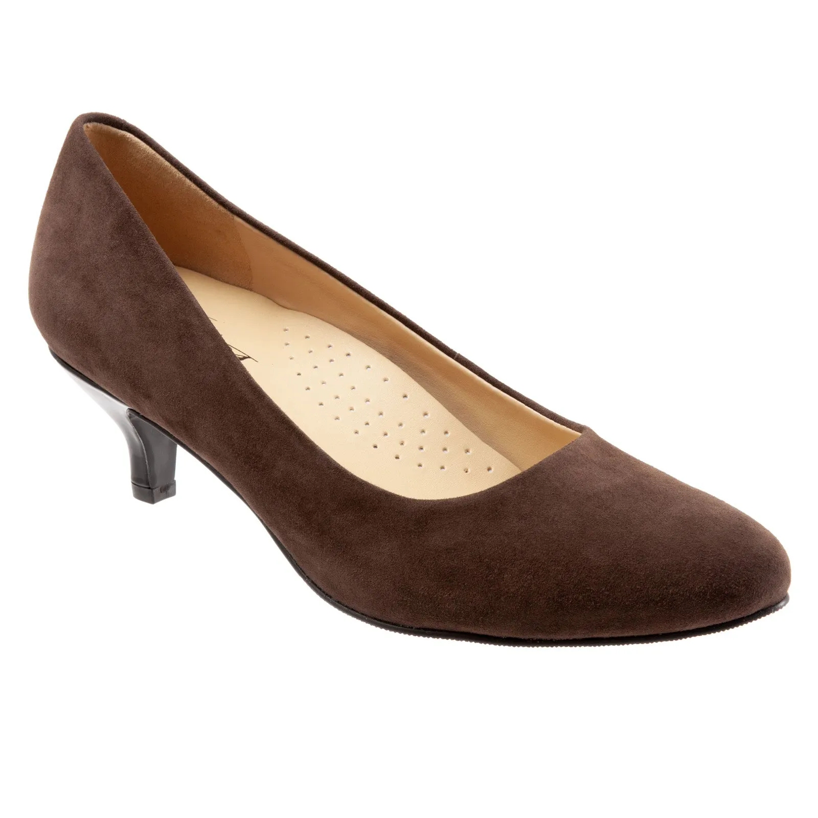 Trotters Kiera T1805-203 Womens Brown Narrow Suede Slip On Pumps Heels Shoes Professional Office Shoes