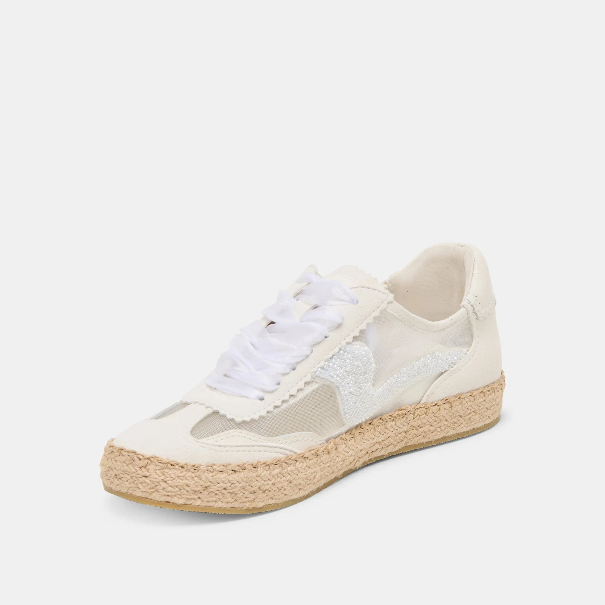 NOTICE ESPADRILLE BEAD SNEAKERS WHITE MESH Signature grip