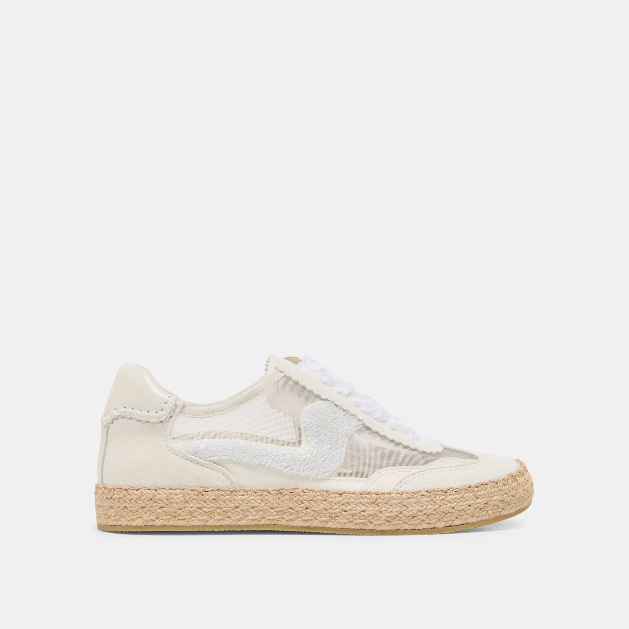 Soft Finish Signature flexibility NOTICE ESPADRILLE BEAD SNEAKERS WHITE MESH