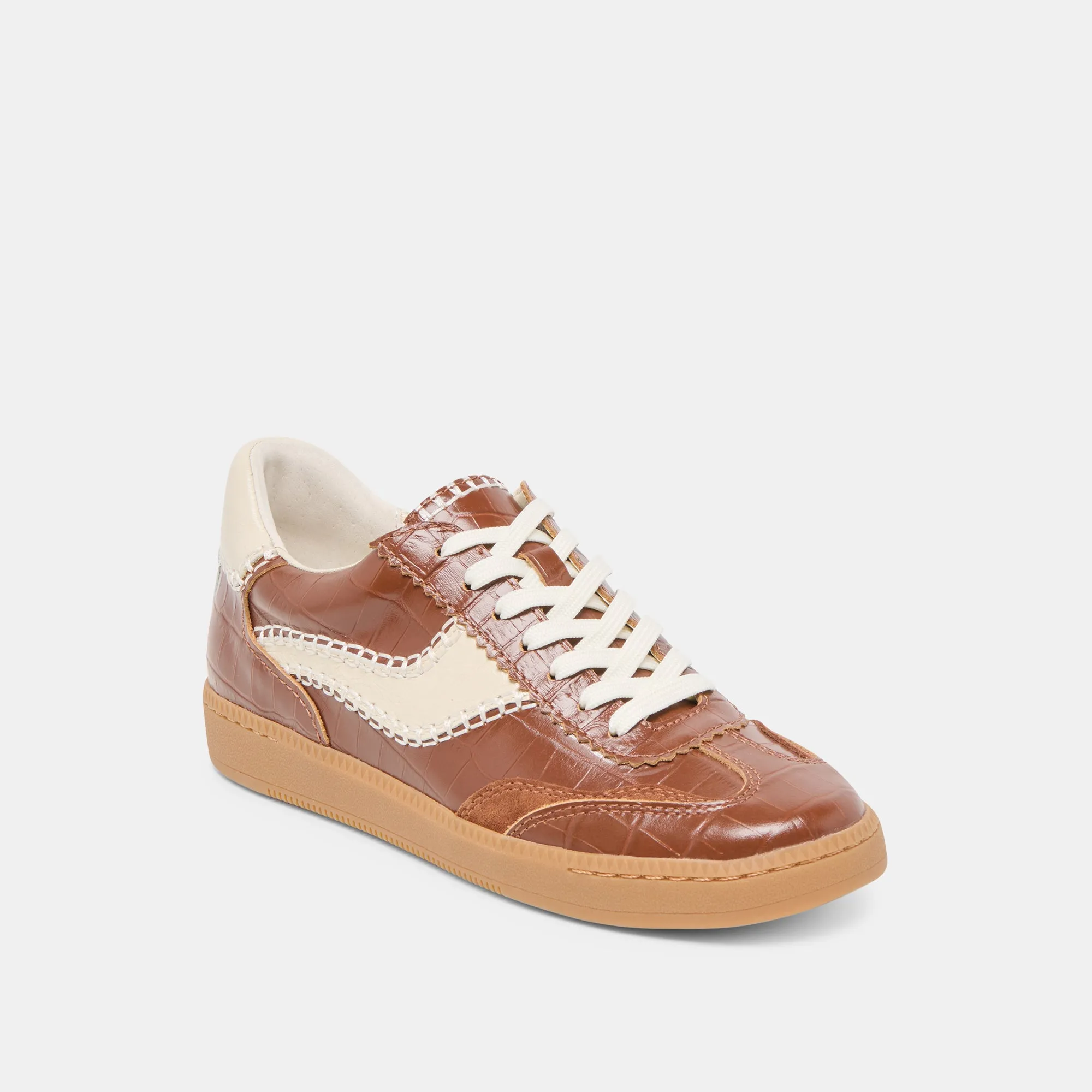 Step Control Vibrant Look NOTICE STITCH  SNEAKERS COGNAC CROCO EMBOSSED LEATHER