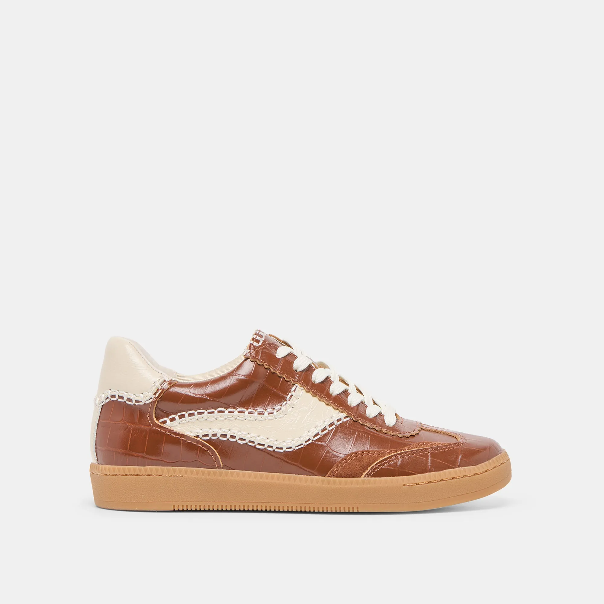 NOTICE STITCH  SNEAKERS COGNAC CROCO EMBOSSED LEATHER Soft Arch Calm Tones