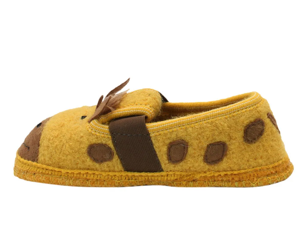 Park Day Leather Touch Haflinger Children's slippers Giraffe Yellow