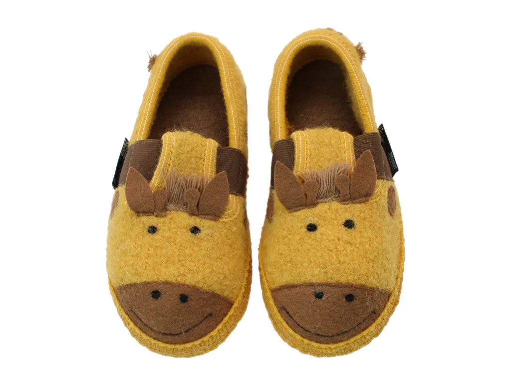 Haflinger Children's slippers Giraffe Yellow Pure Black