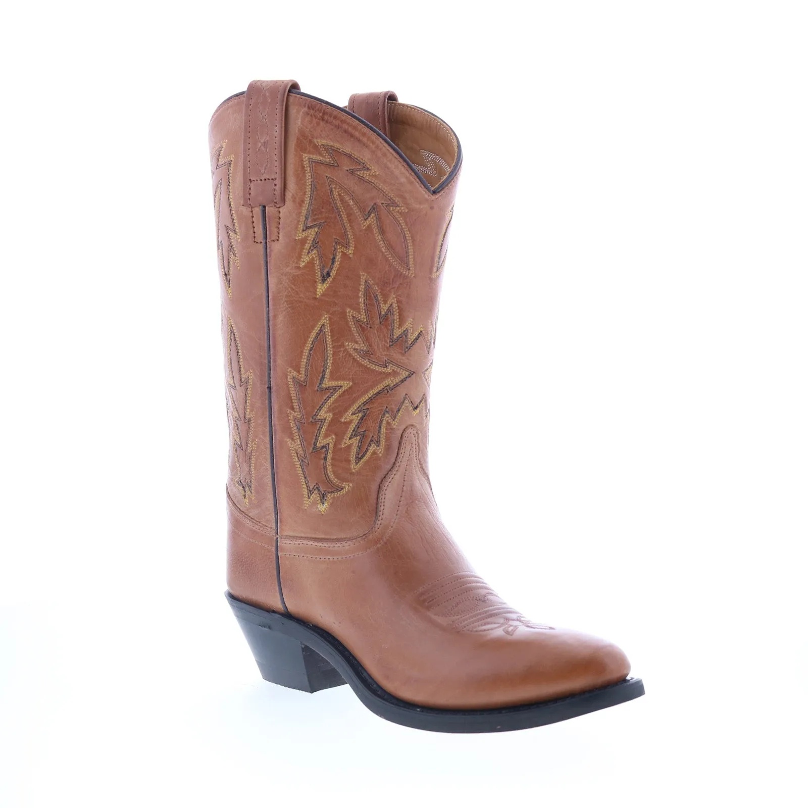 Jama Old West OW2029L Womens Brown Leather Slip On Cowboy Western Boots Rain Friendly
