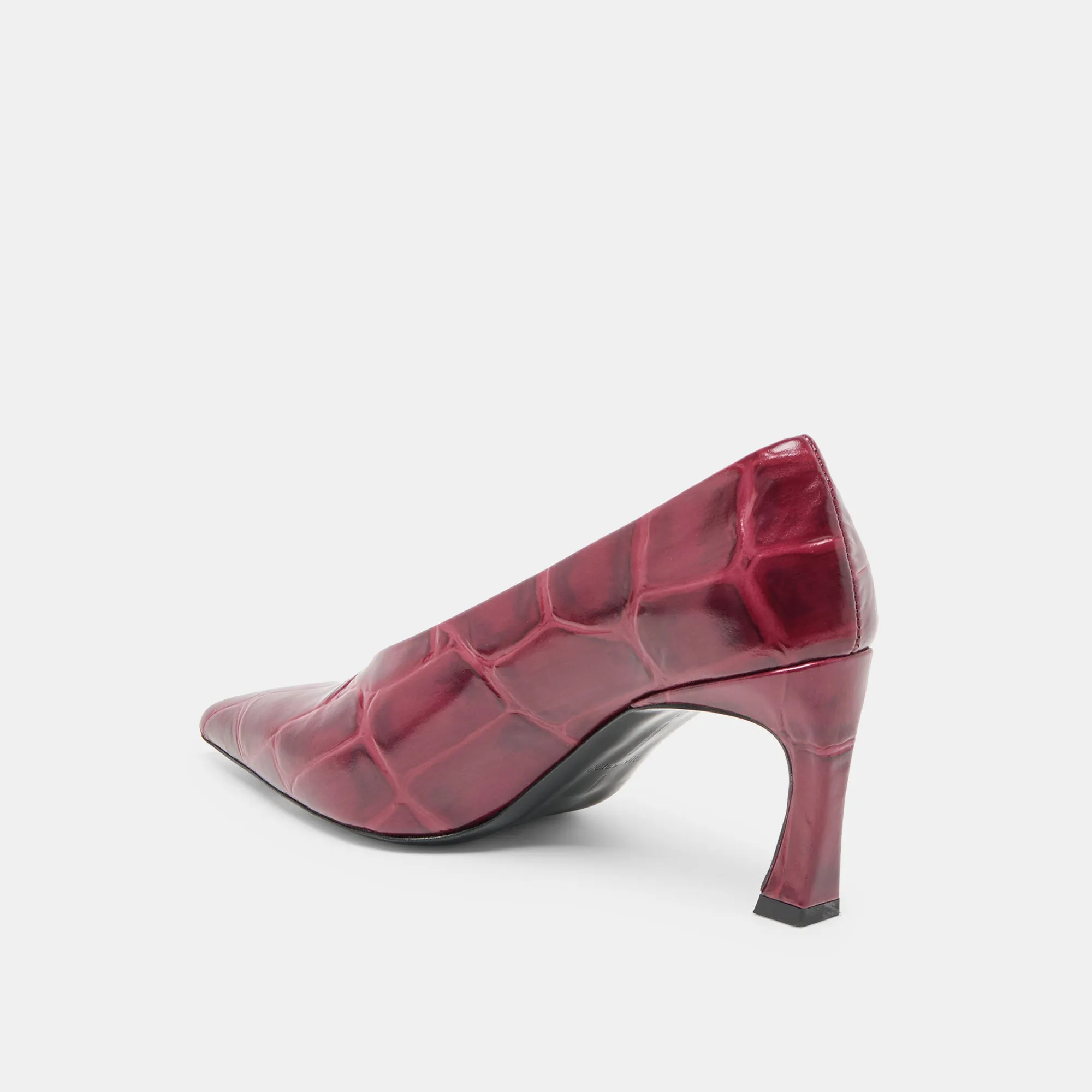 Classic White Heels Breathable Upper MIDGE HEELS BURGUNDY CROCO EMBOSSED LEATHER